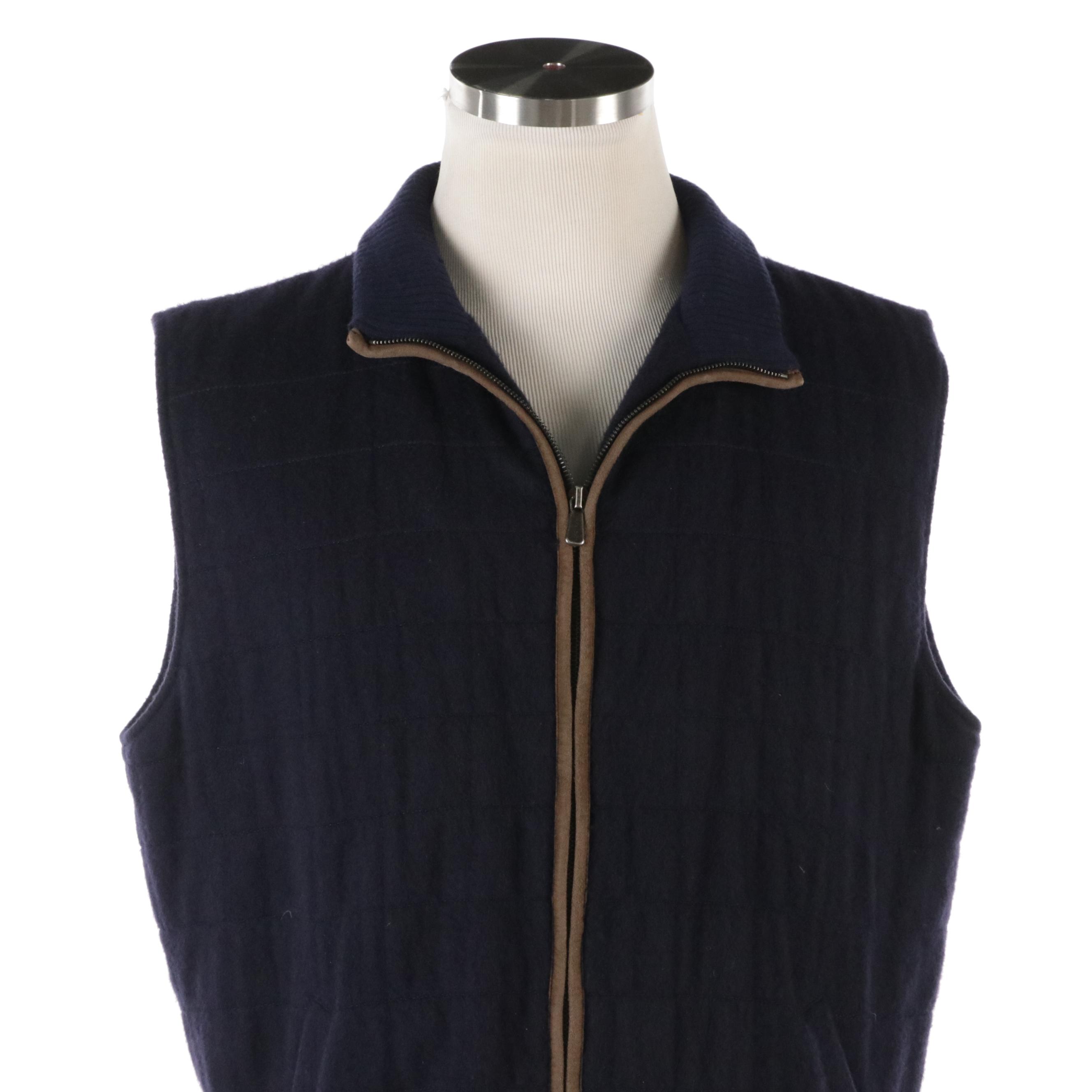 Men's Loro Piana Navy Cashmere Vest and Beige Cotton Jacket