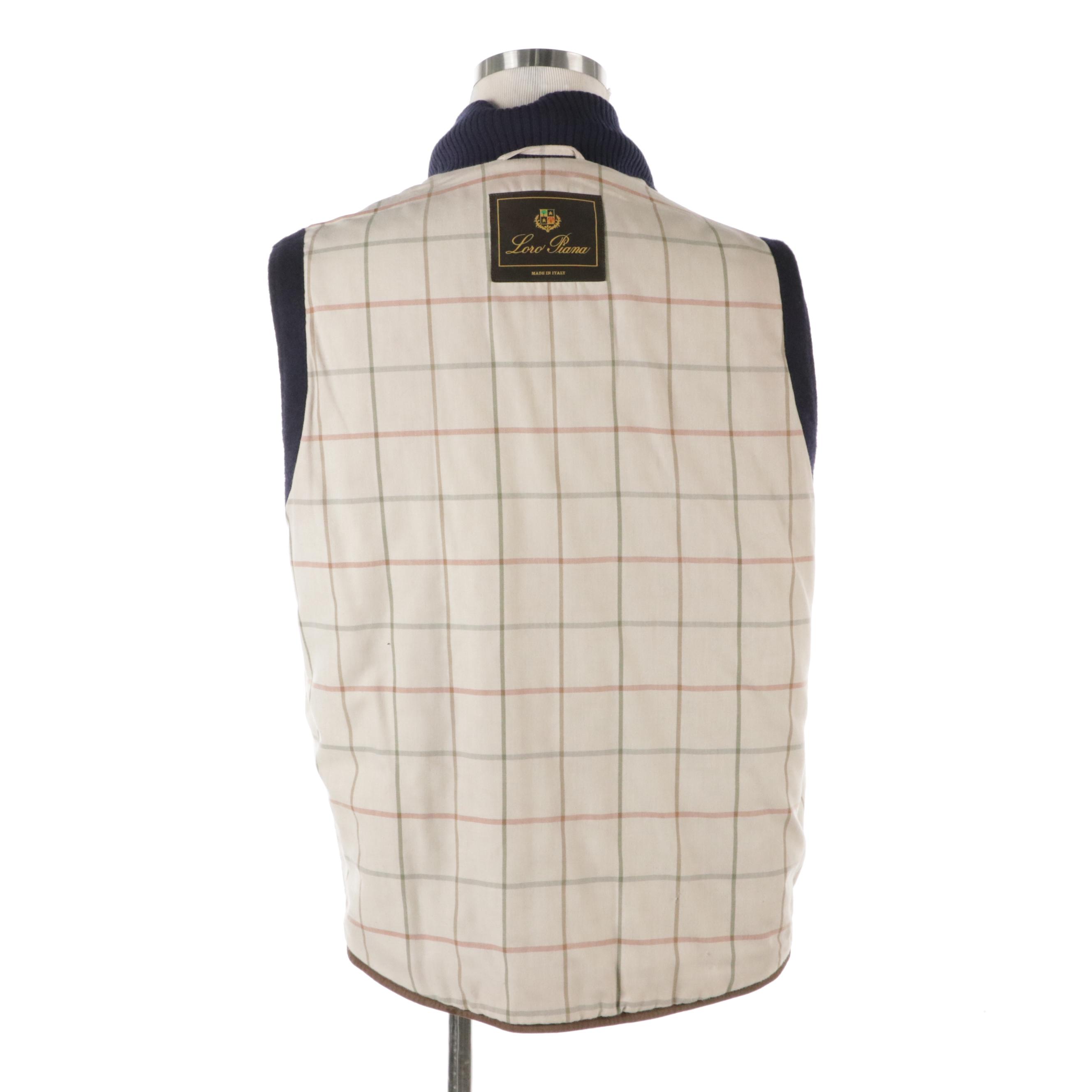 Men's Loro Piana Navy Cashmere Vest and Beige Cotton Jacket