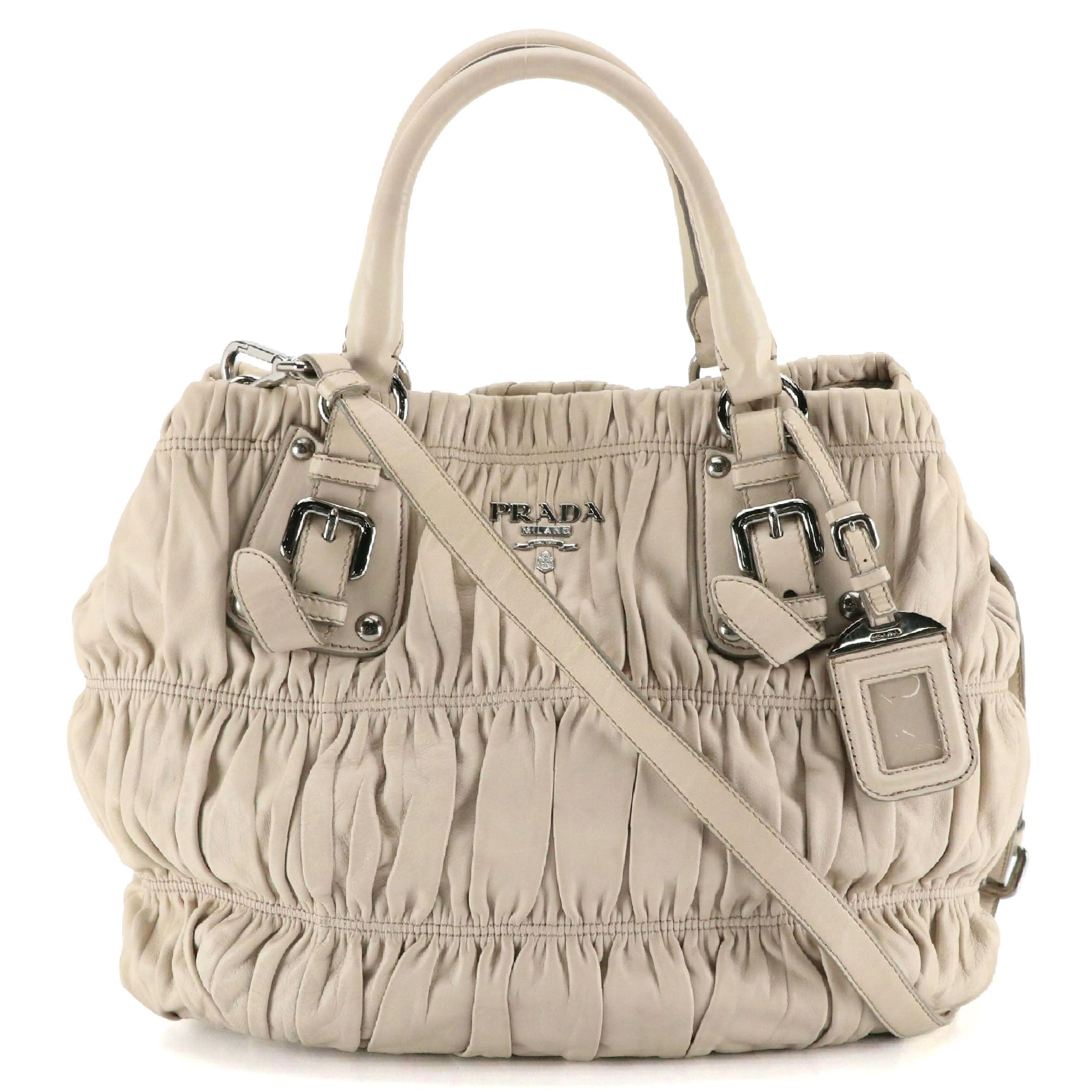 Prada Two-Way Tote in Sand Beige Gauffré Lambskin Leather