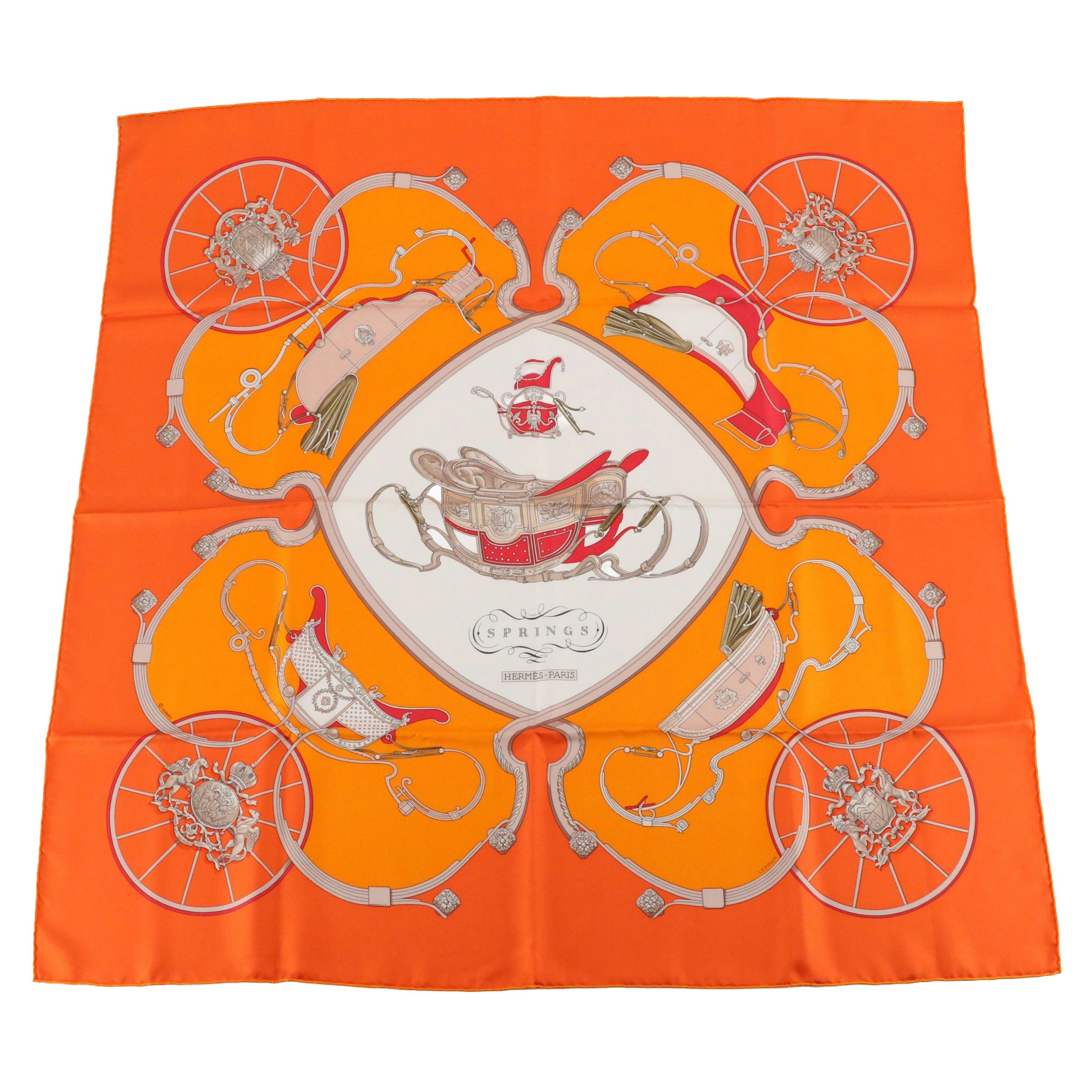 Hermès "Springs" Silk Twill Scarf 90 in Box