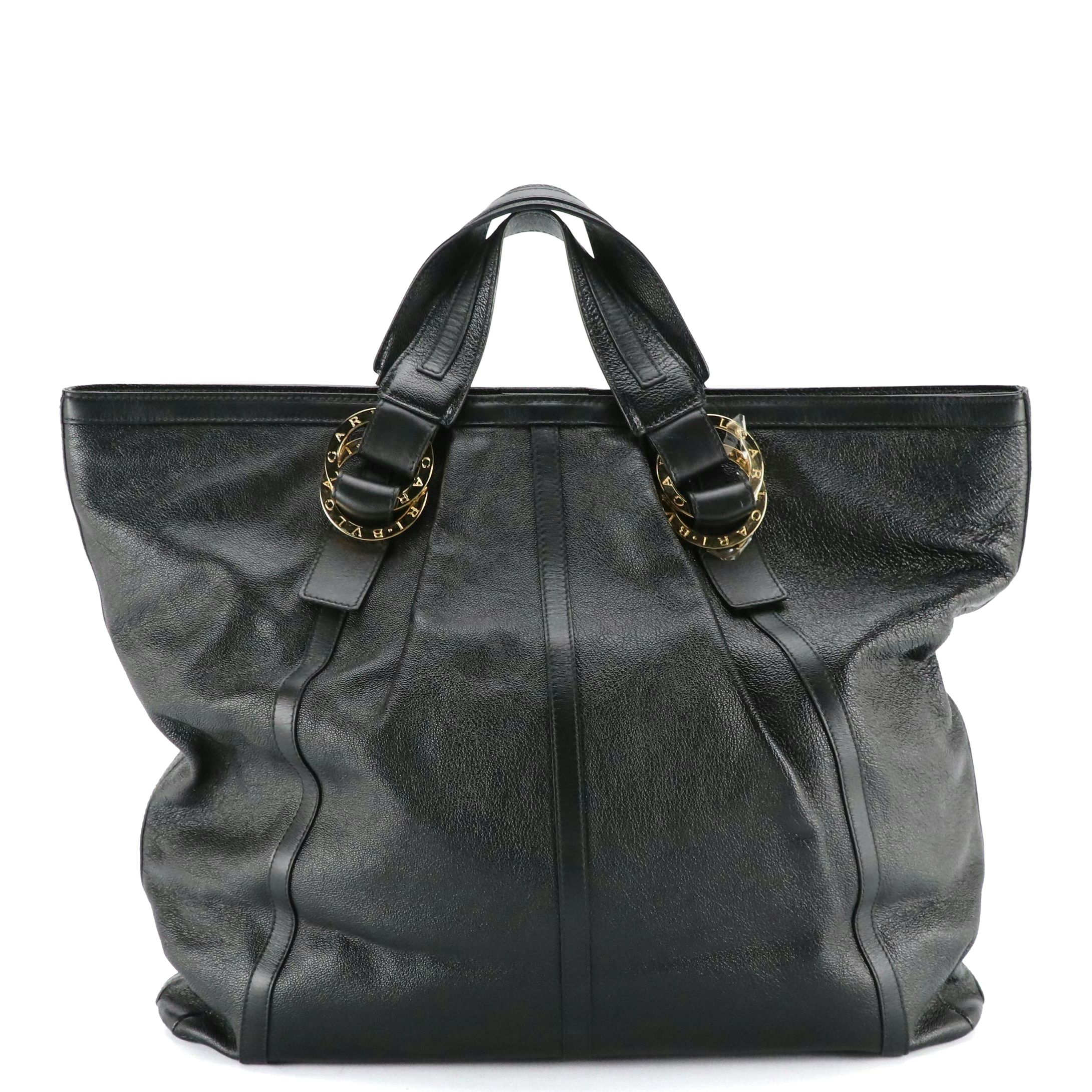 BVLGARI Chandra Tote in Black Goatskin Leather