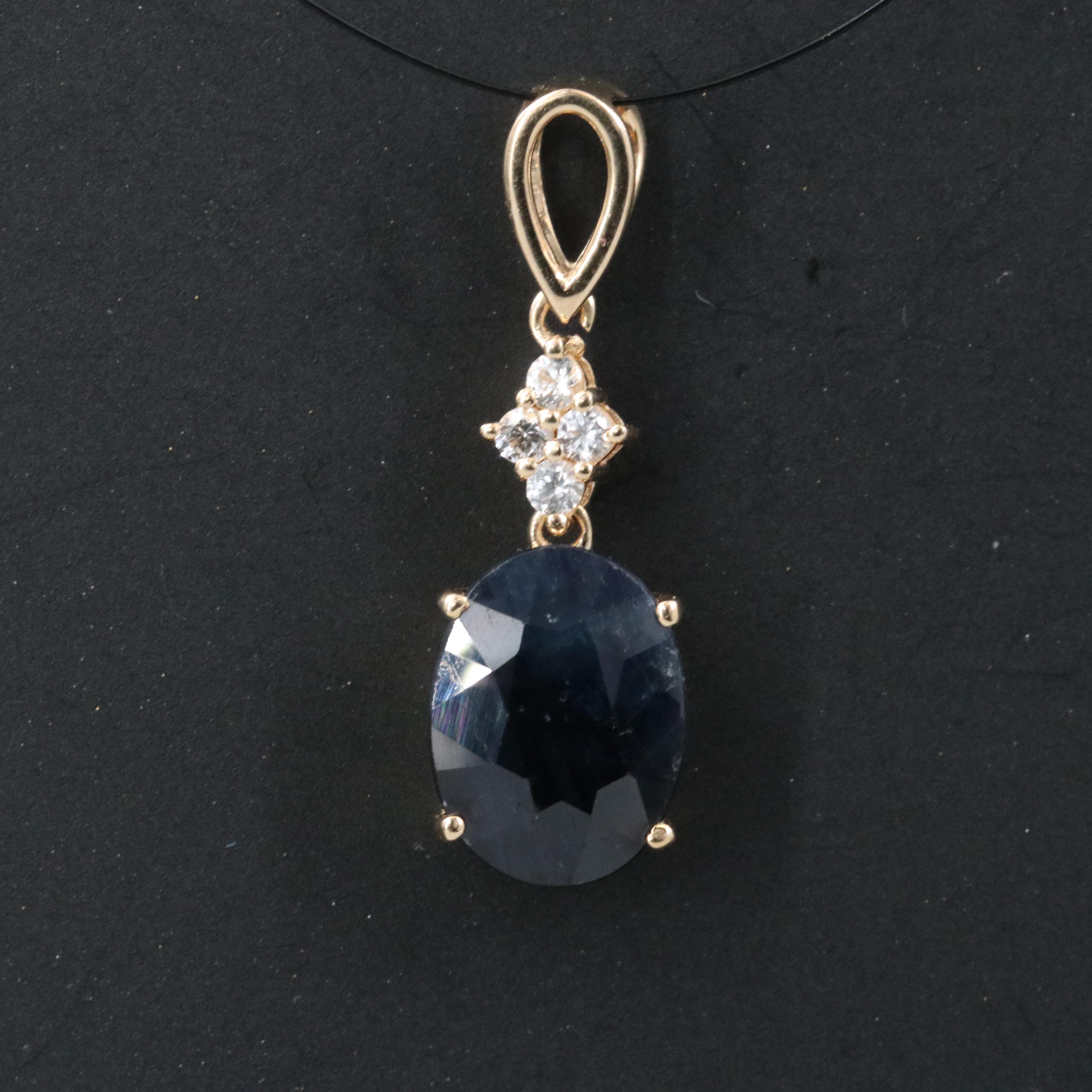 14K 2.60 CT Sapphire and White Sapphire Pendant with IGI Jewelry Report