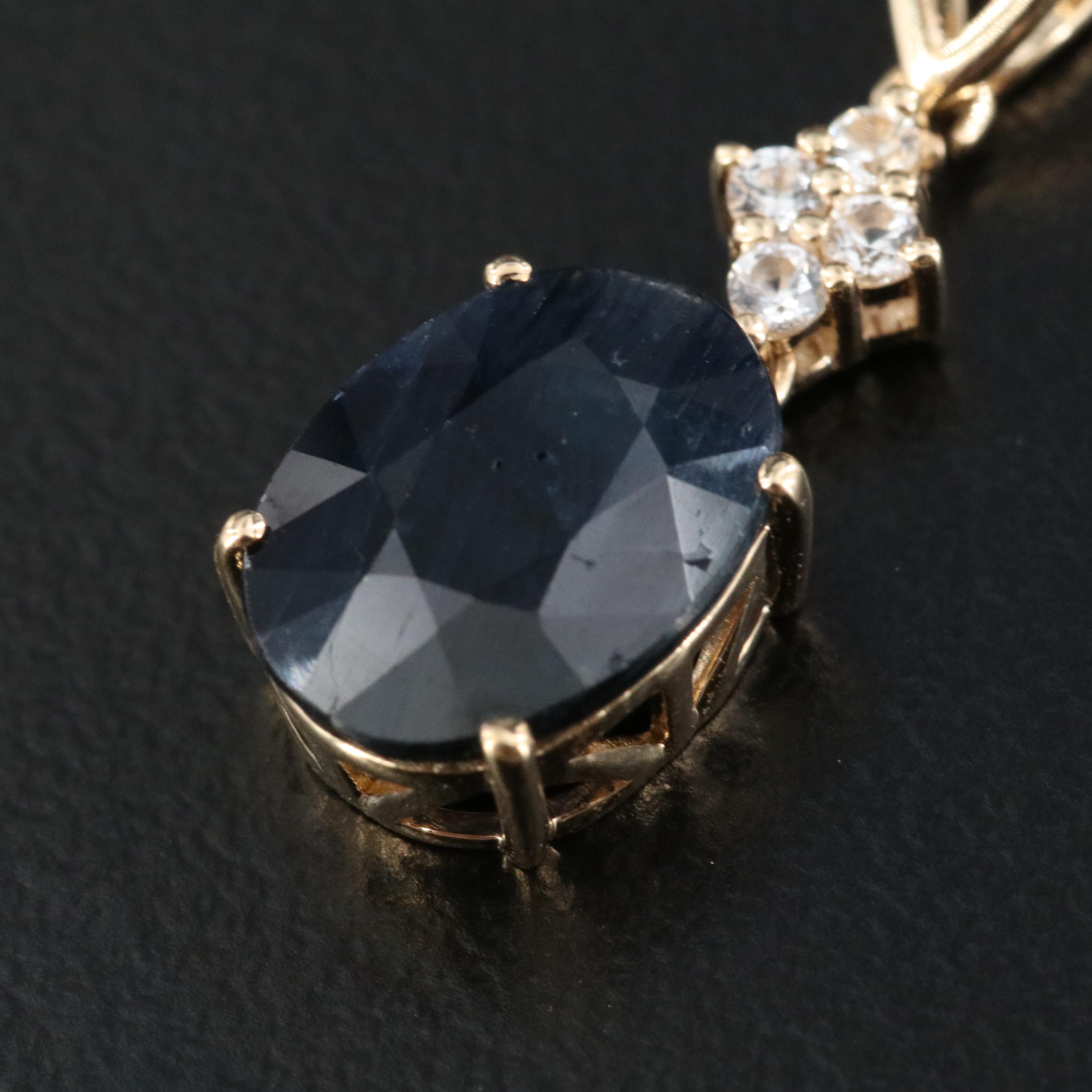 14K 2.60 CT Sapphire and White Sapphire Pendant with IGI Jewelry Report