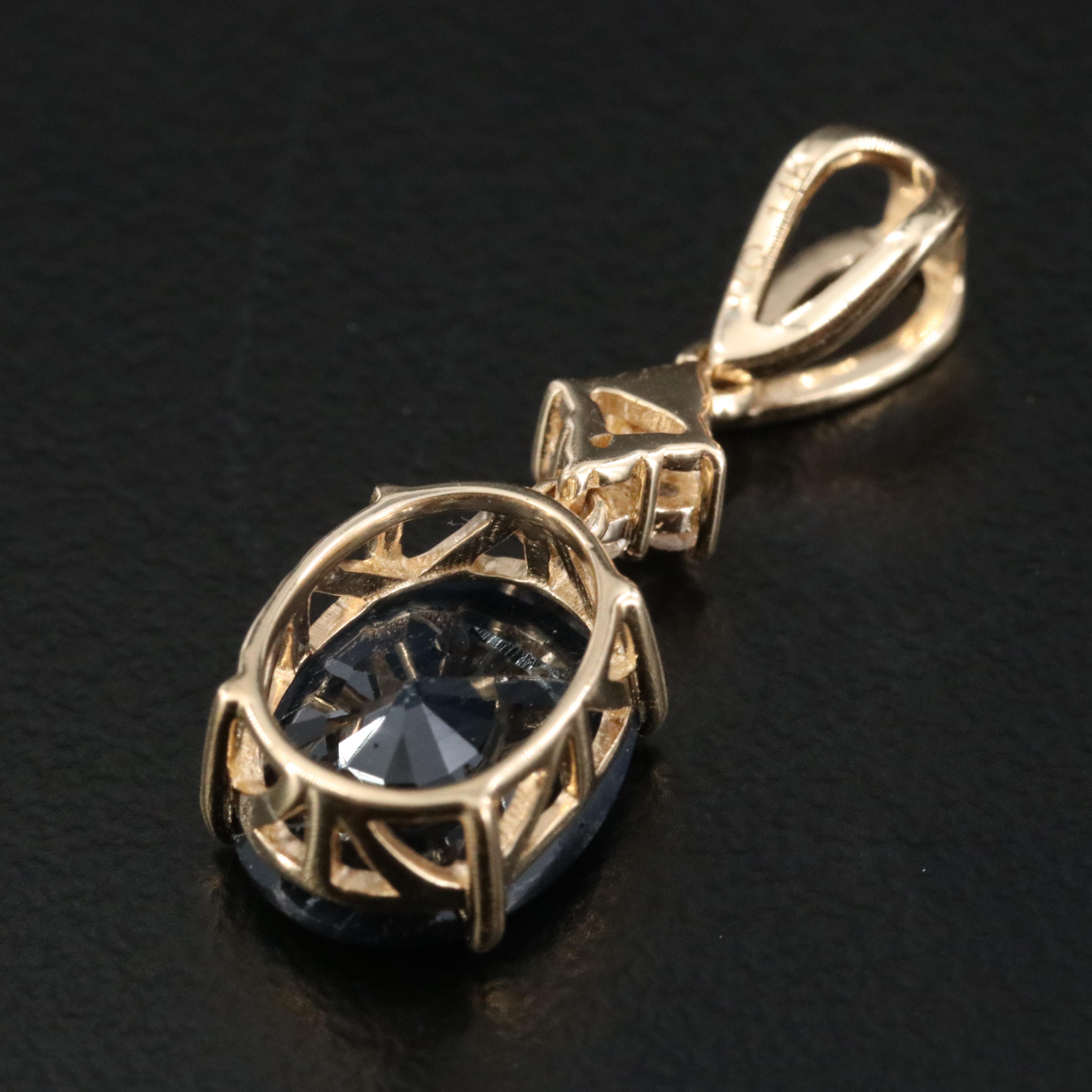 14K 2.60 CT Sapphire and White Sapphire Pendant with IGI Jewelry Report