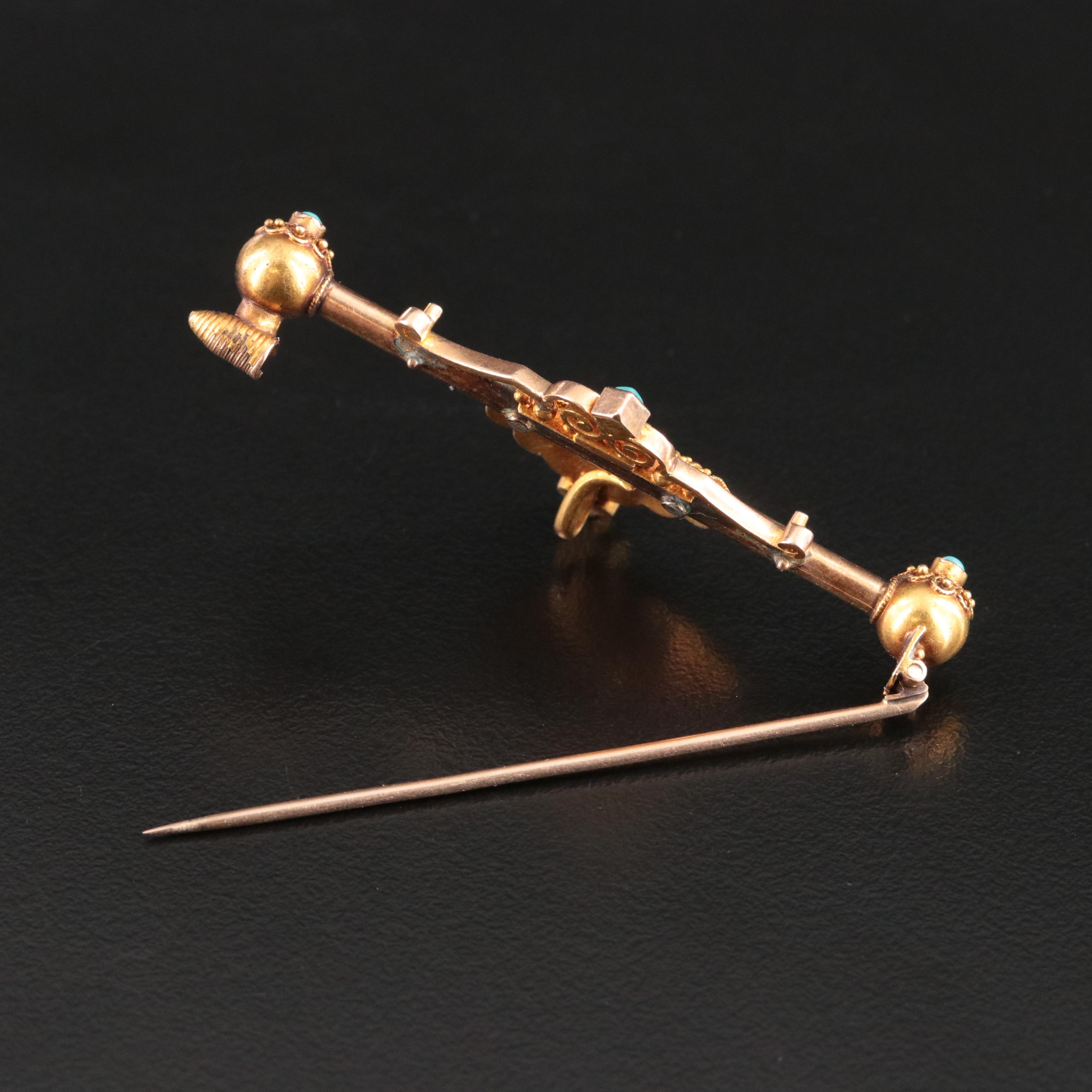 Antique 14K Shield Bar Brooch and Earrings