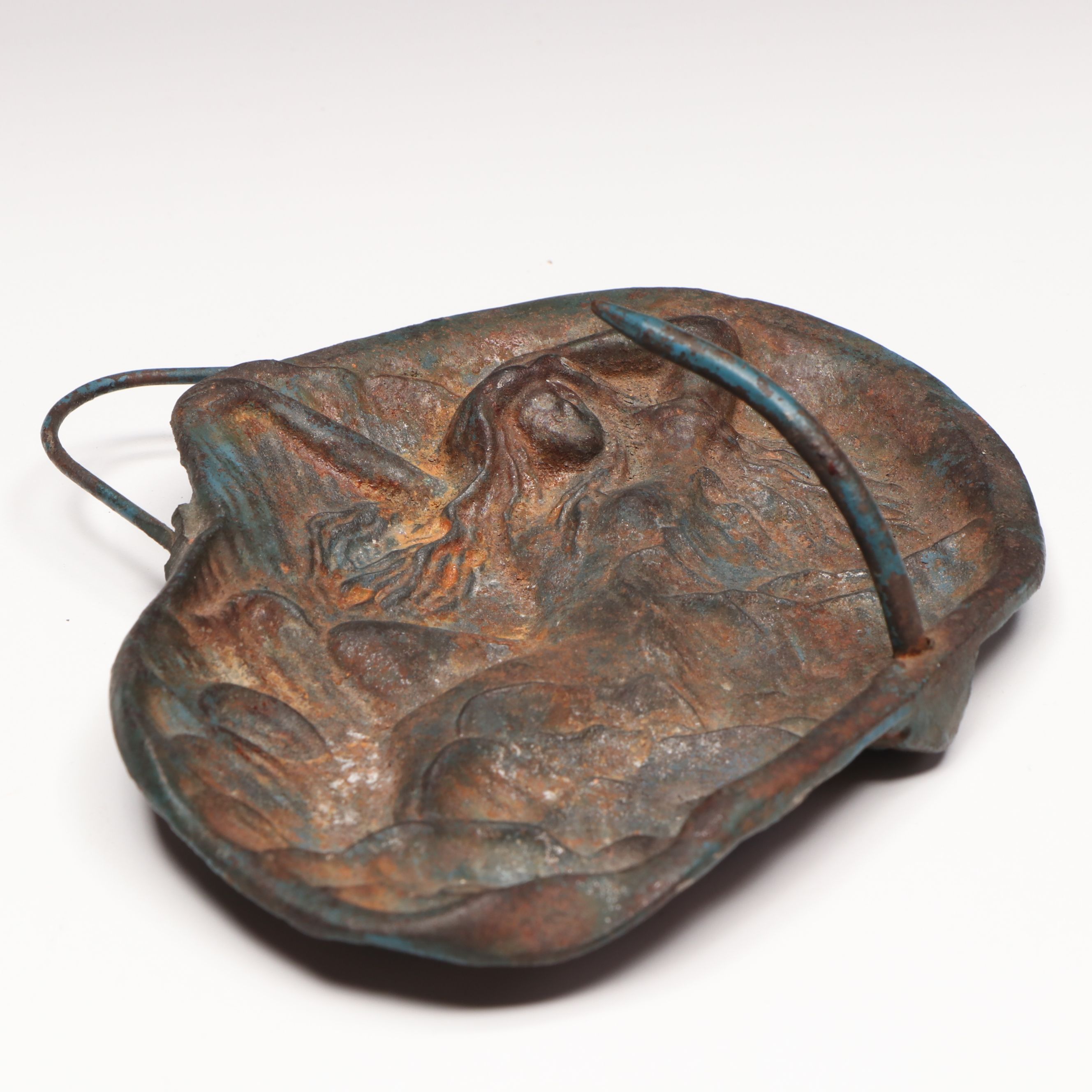 Cast Metal Mermaid Hanging Hook and Copper Finish Figural Bowl