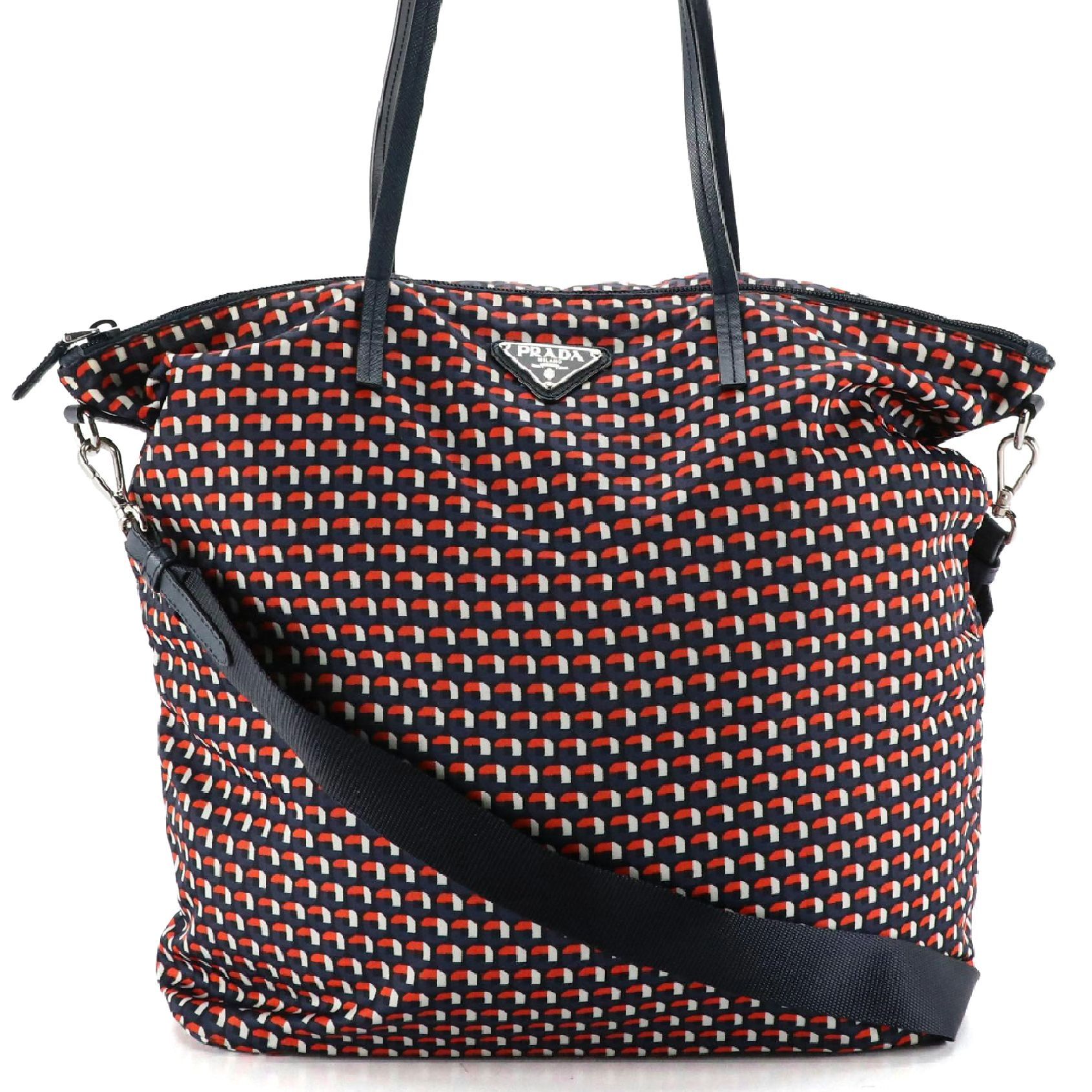 Prada Zippered Two-Way Tote in Tessuto Stampato Nylon and Saffiano Leather Trim
