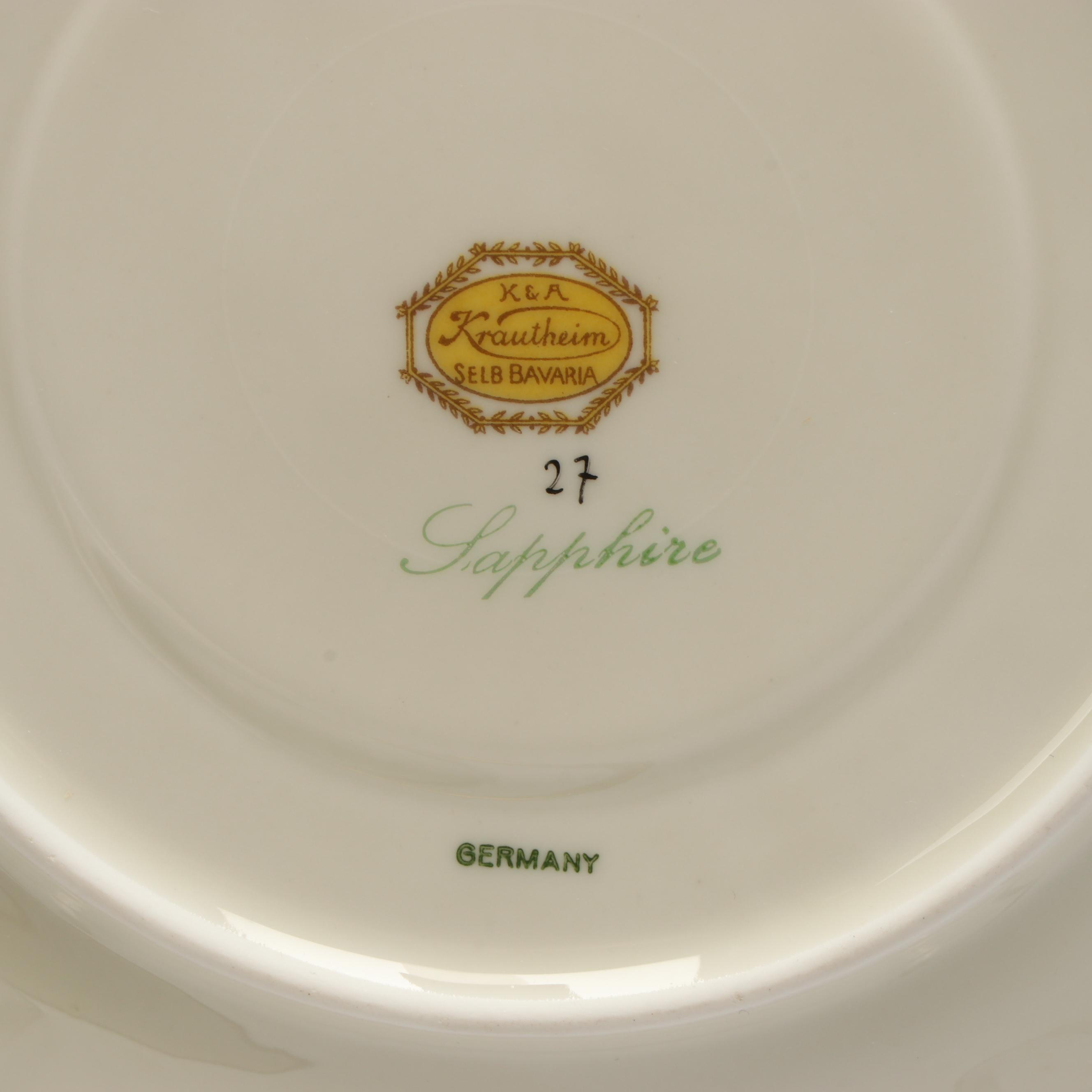 Sudlow English Imari Teapot with Krautheim "Sapphire" Cream Soup Bowls