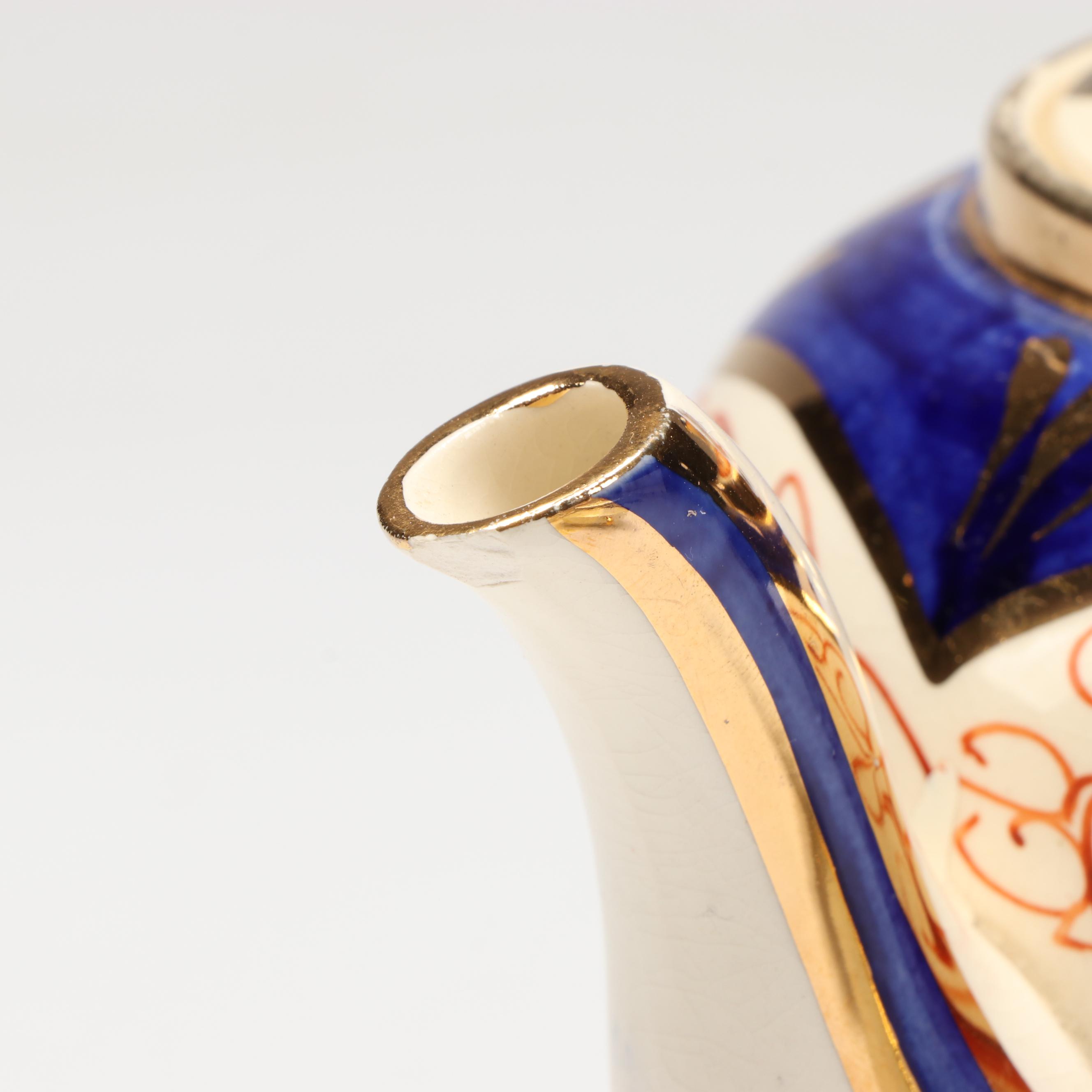 Sudlow English Imari Teapot with Krautheim "Sapphire" Cream Soup Bowls