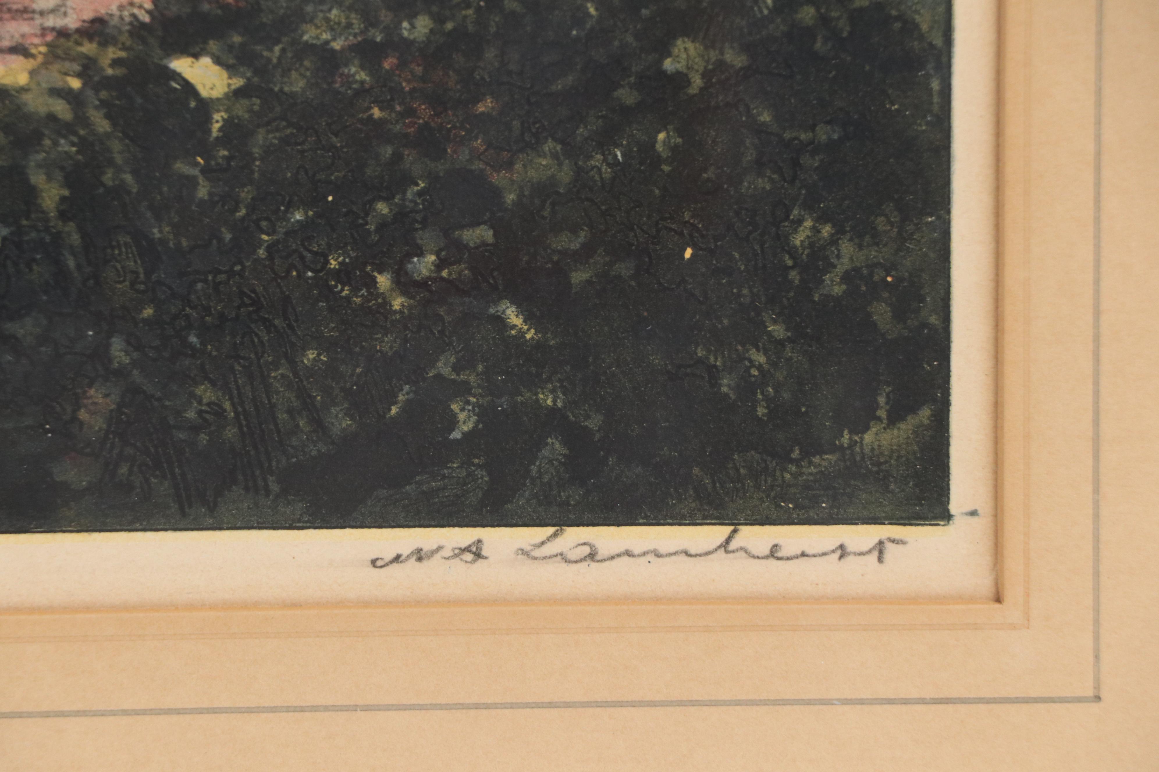 Lithograph of Garden Scene with Architectural Elements