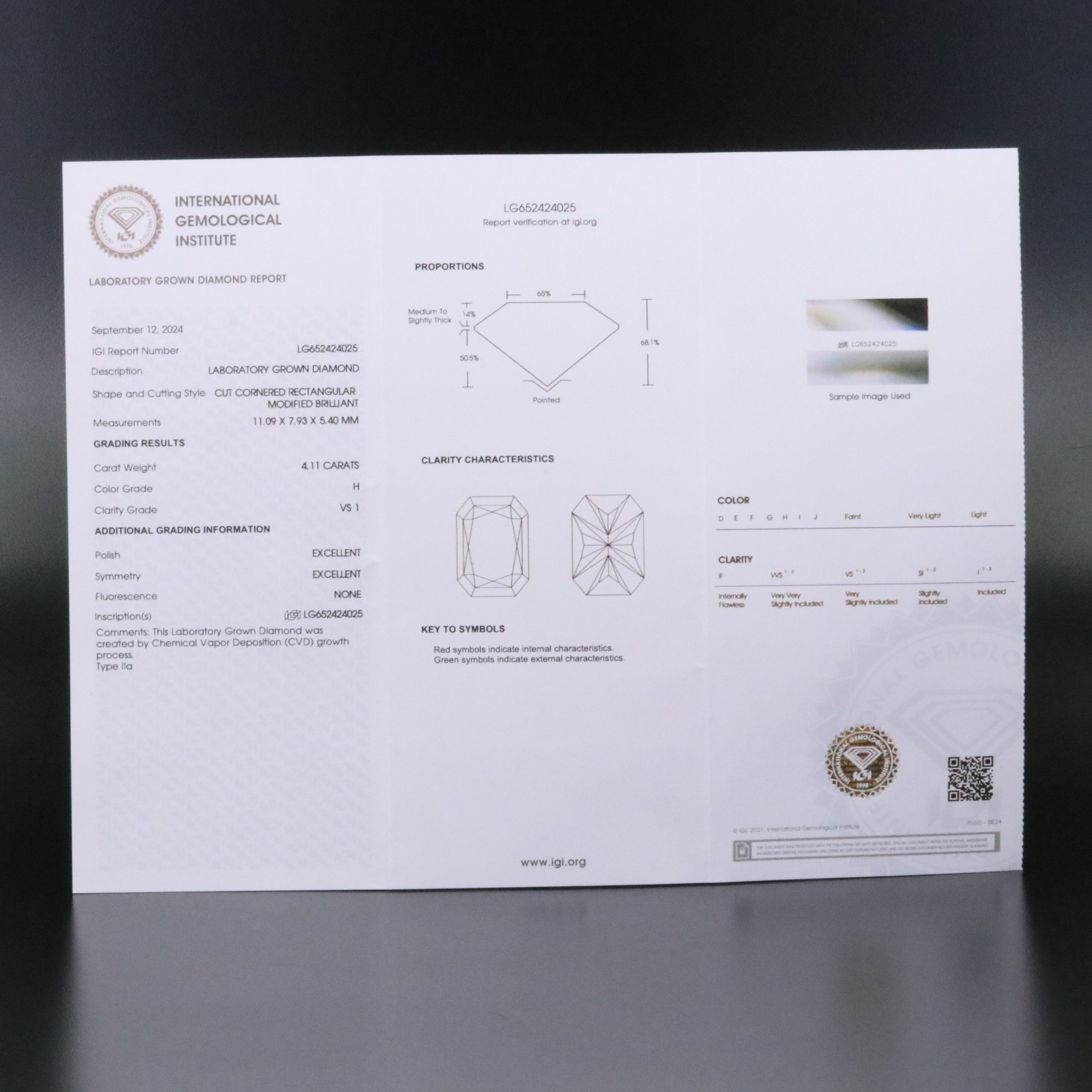 Loose 4.11 CT Lab Grown Diamond with IGI Report