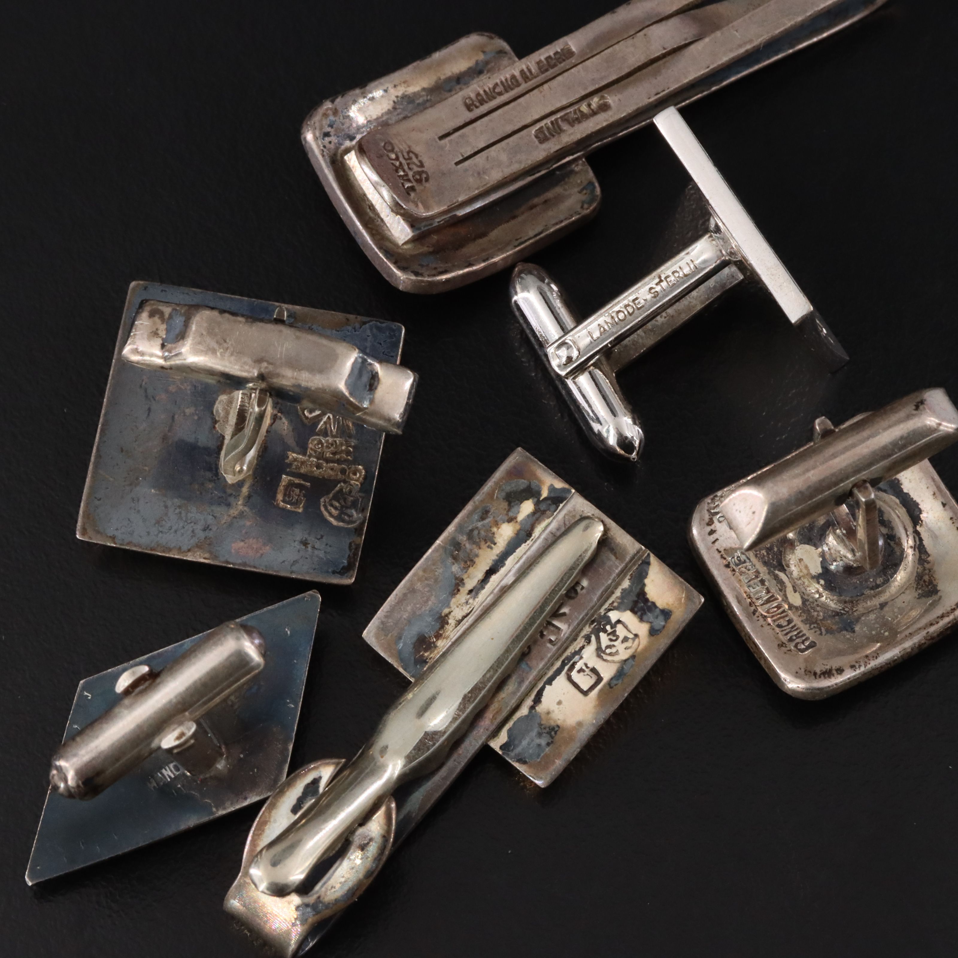 Sterling Brooches, Cufflinks and Tie Clips Featuring Abalone and Coral