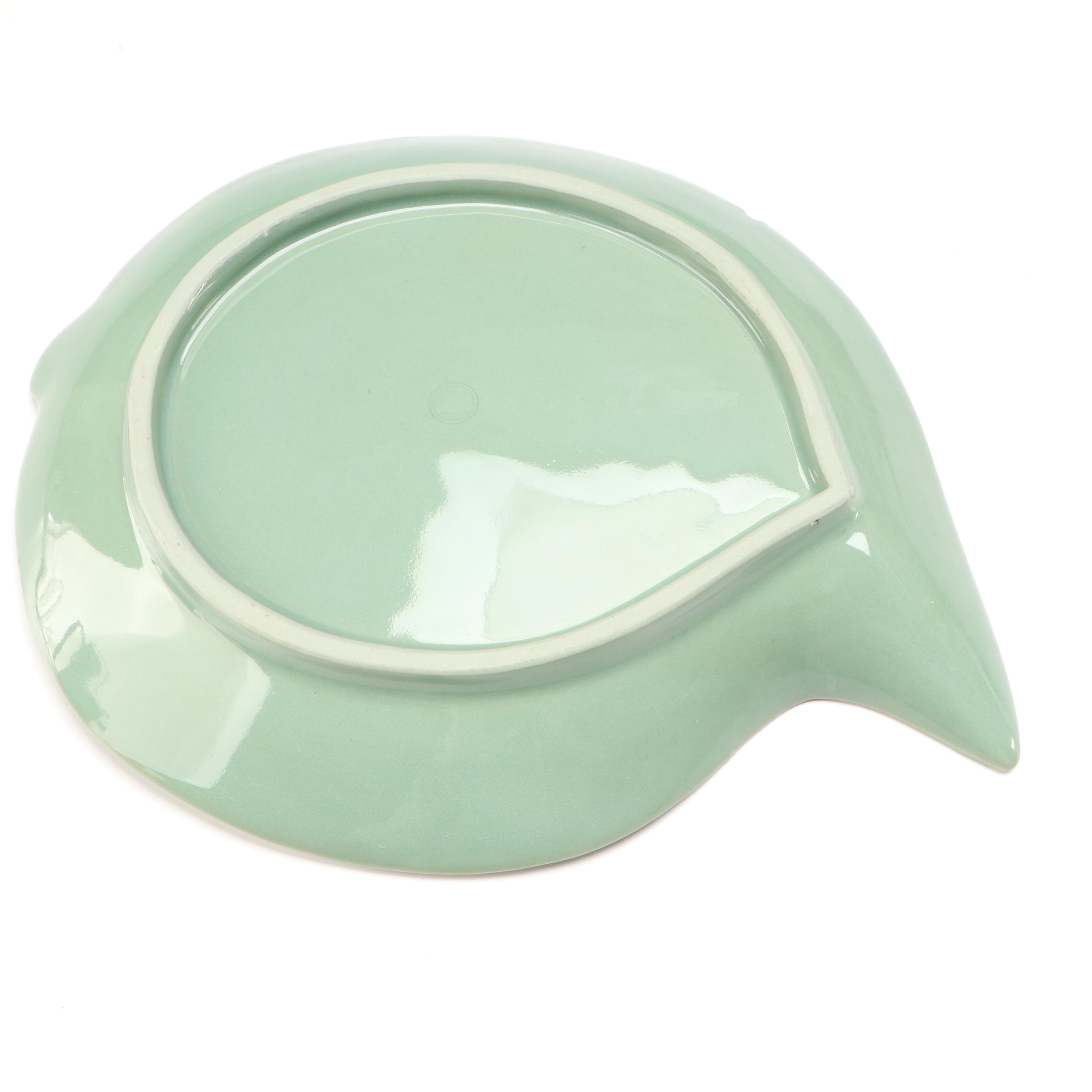 Gabriel Pasadena Celadon Soup Tureens with Japanese Leaf Dishes