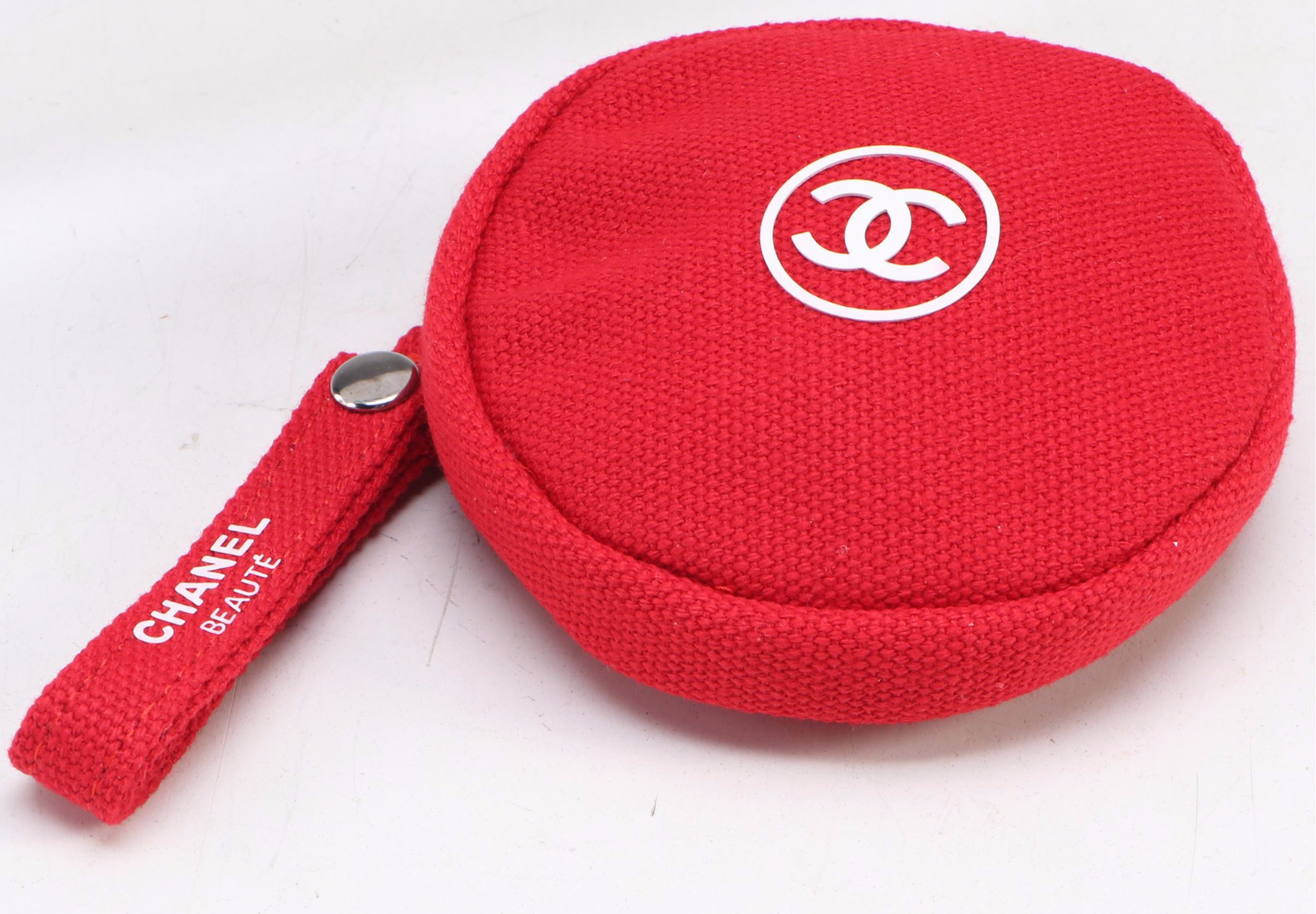 Chanel Beaute Mini Round Zip Pouch and Chanel Parfums Le Grand White Canvas Tote