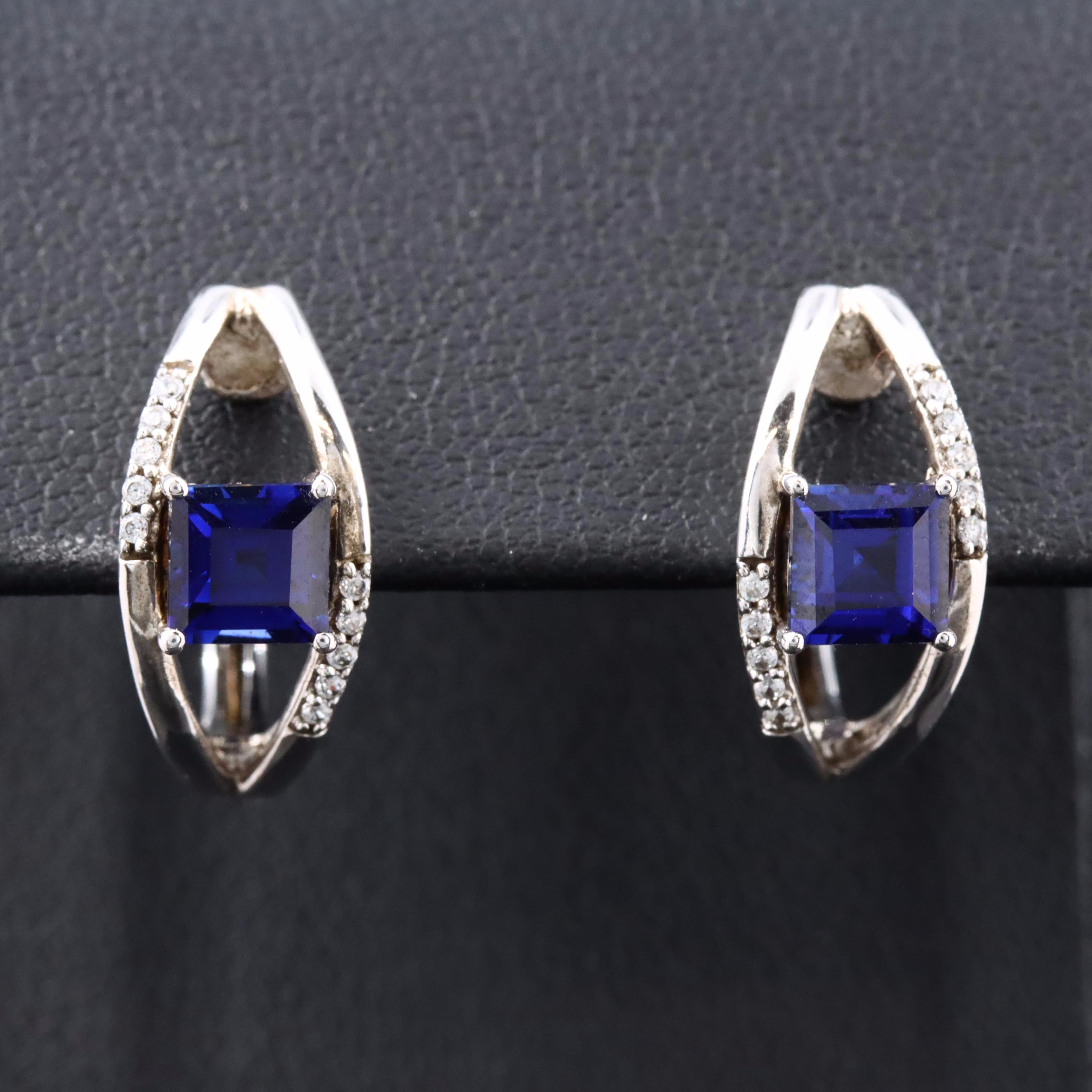 Sterling Sapphire and CZ Hoop Earrings