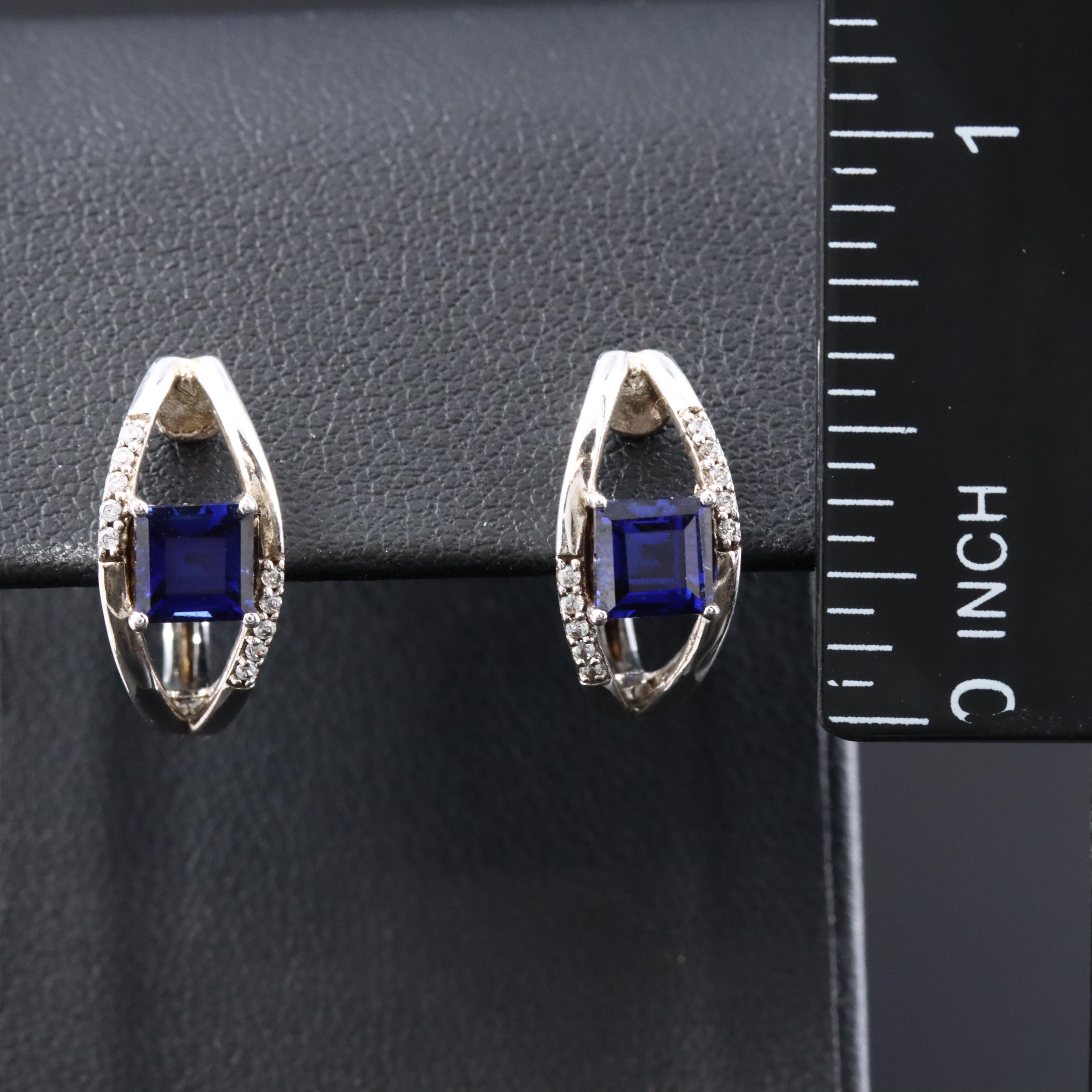 Sterling Sapphire and CZ Hoop Earrings