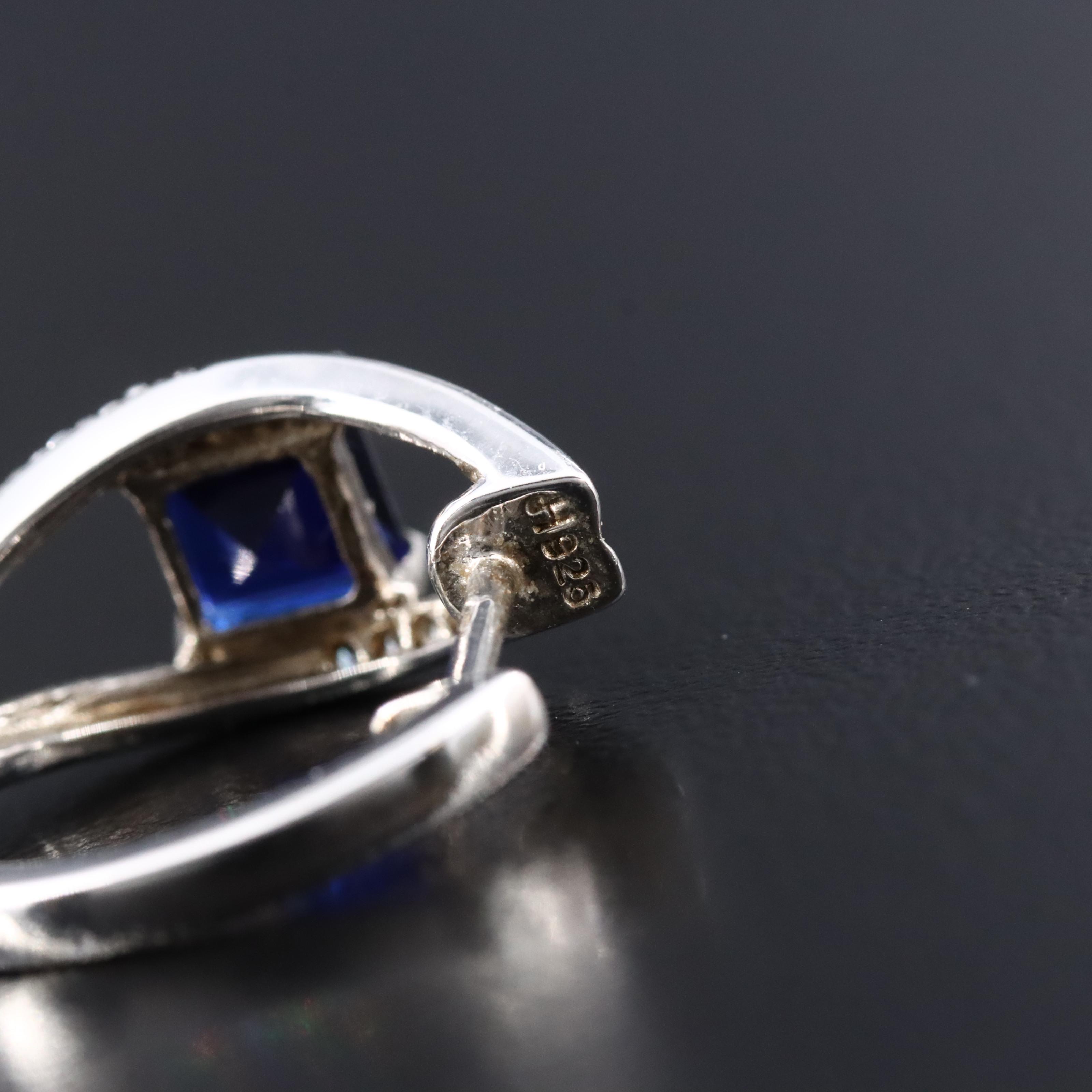 Sterling Sapphire and CZ Hoop Earrings