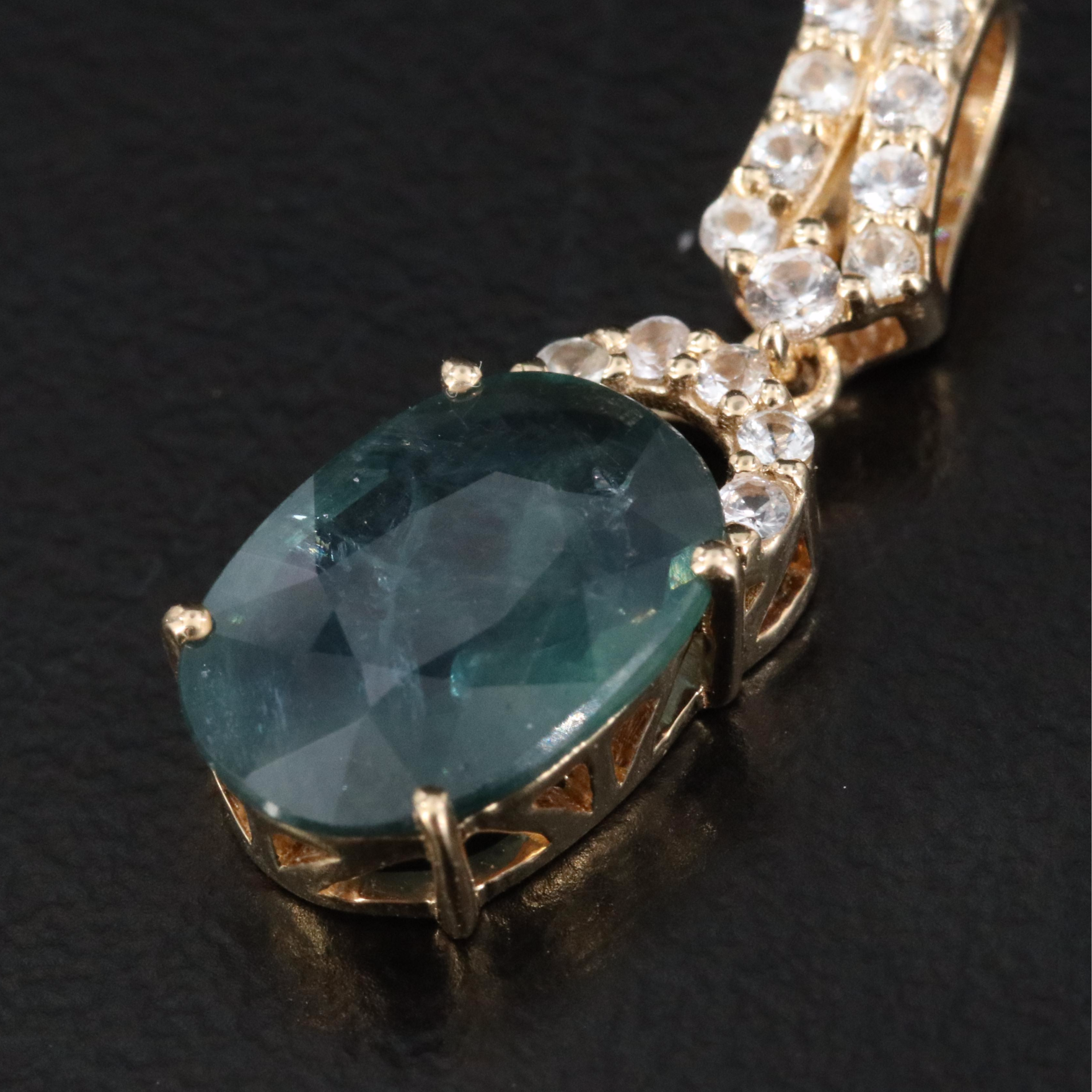 14K 2.12 CT Sapphire and White Sapphire Pendant with IGI Jewelry Report