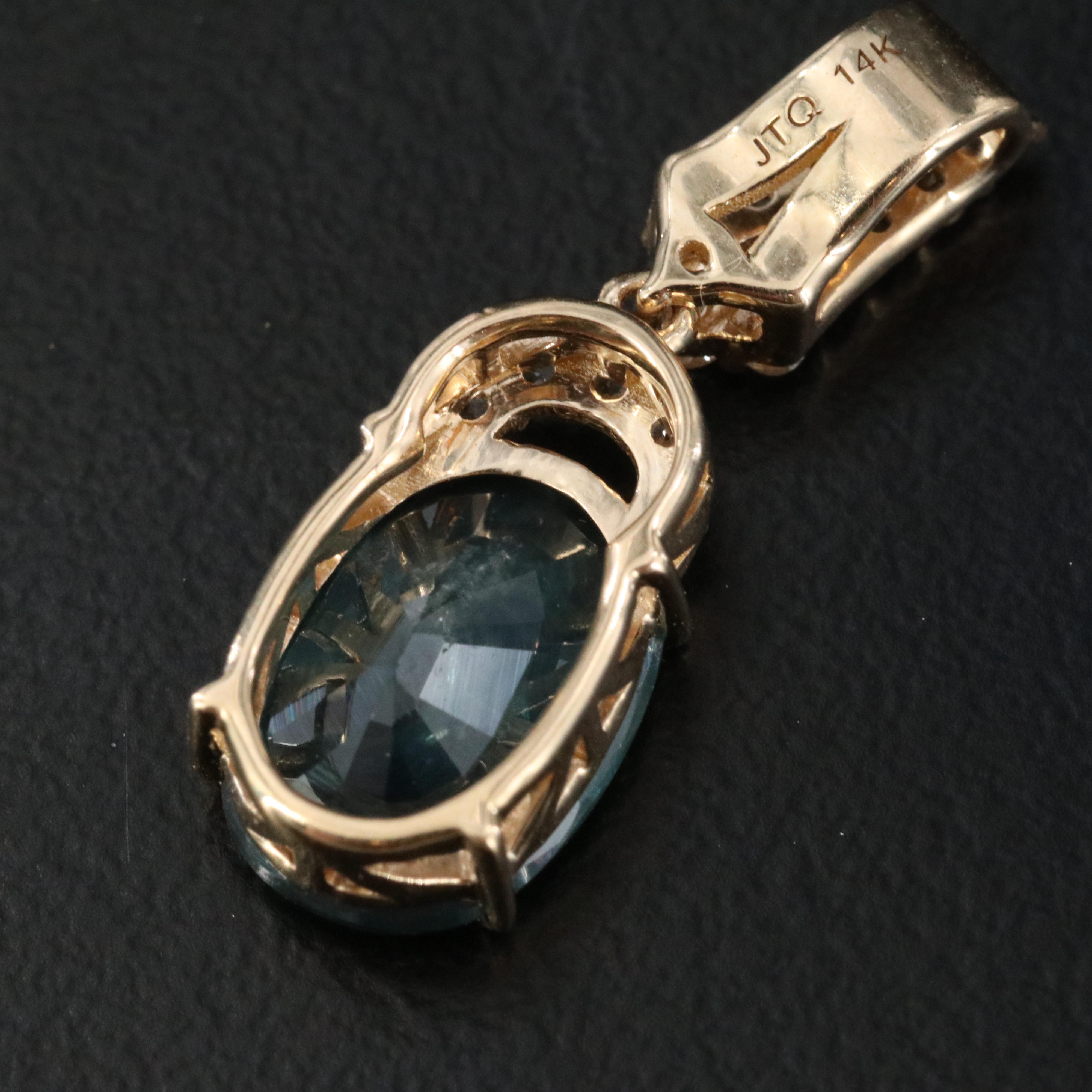 14K 2.12 CT Sapphire and White Sapphire Pendant with IGI Jewelry Report