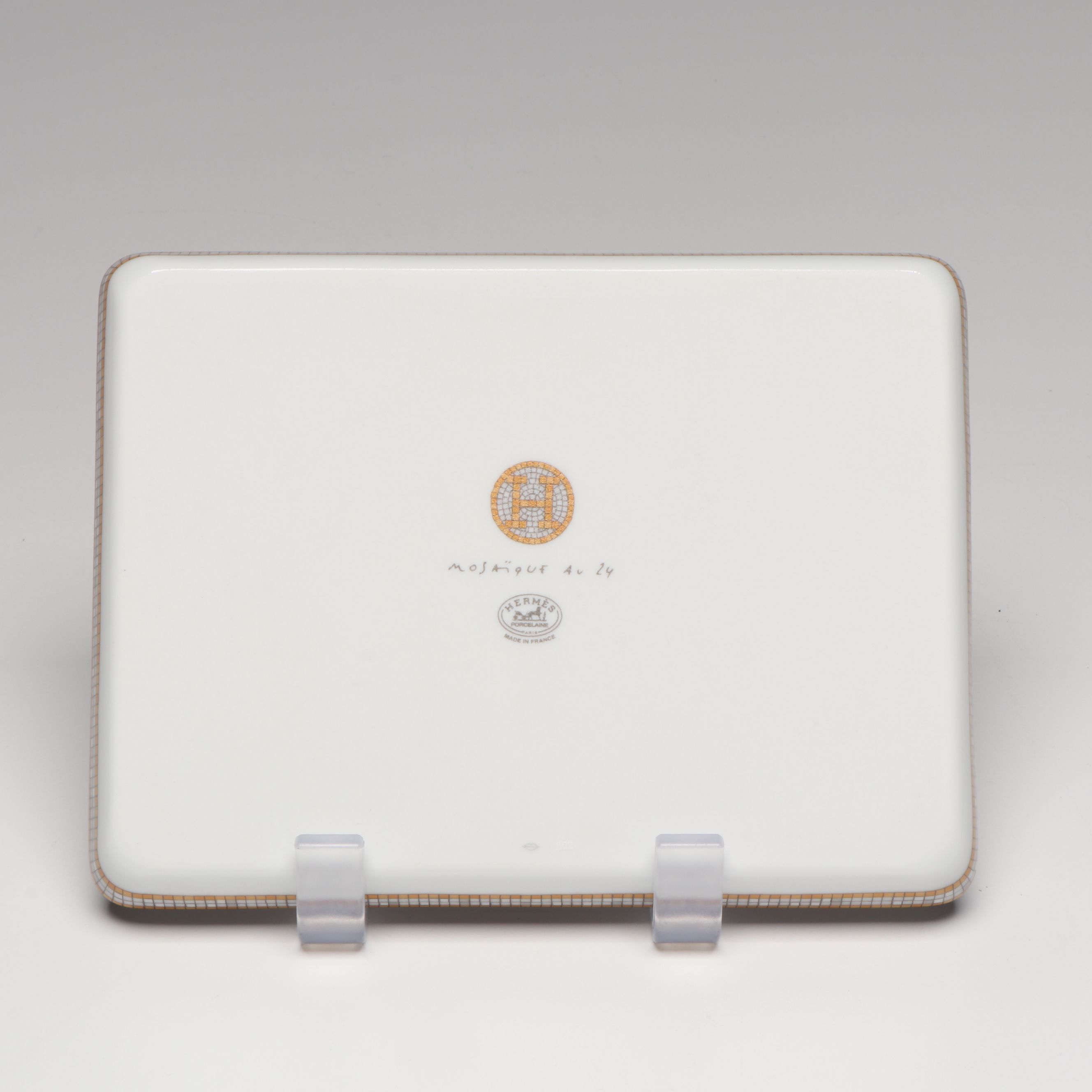 Hermès Paris "Mosaique au 24 Gold" Screen-Printed Porcelain Tray