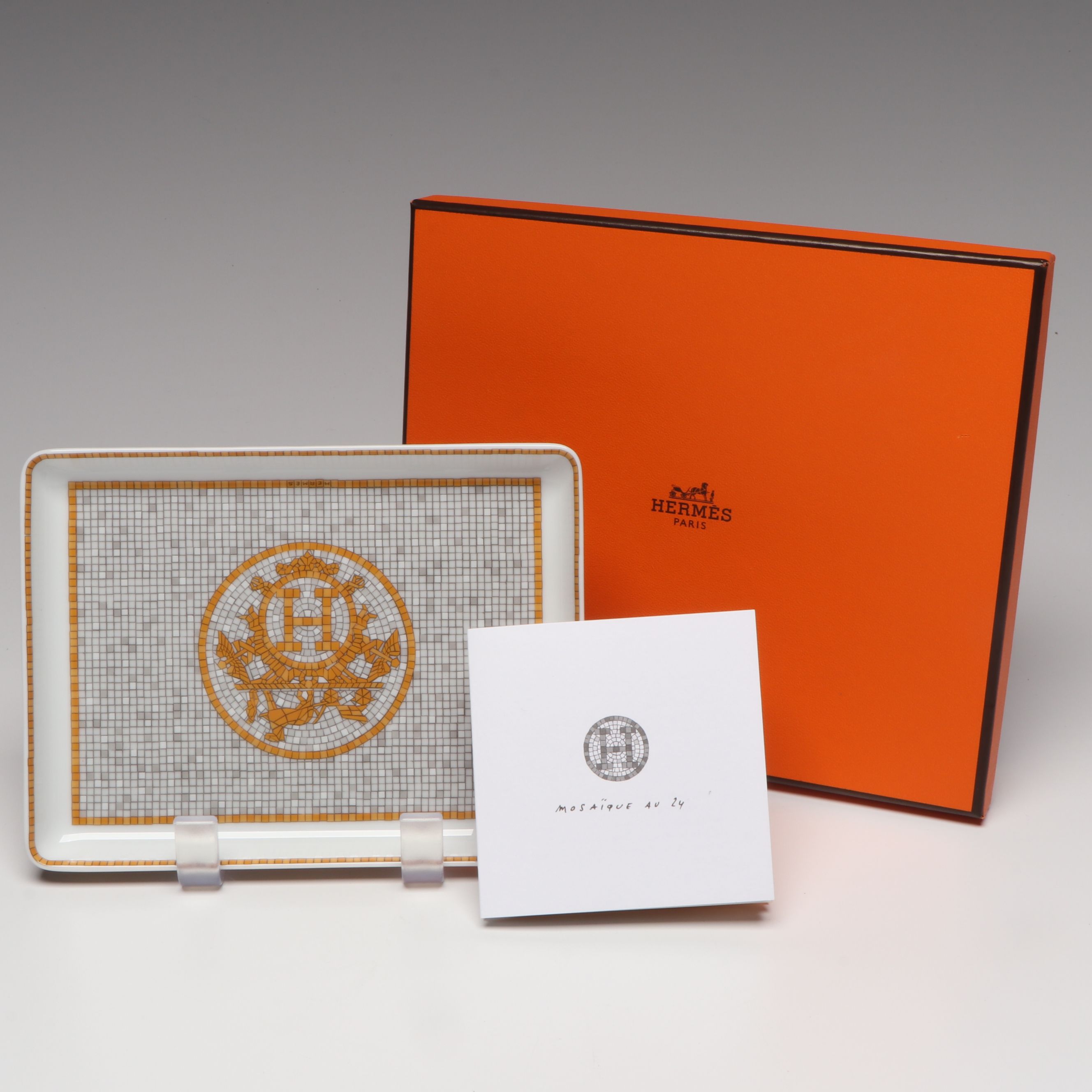 Hermès Paris "Mosaique au 24 Gold" Screen-Printed Porcelain Tray