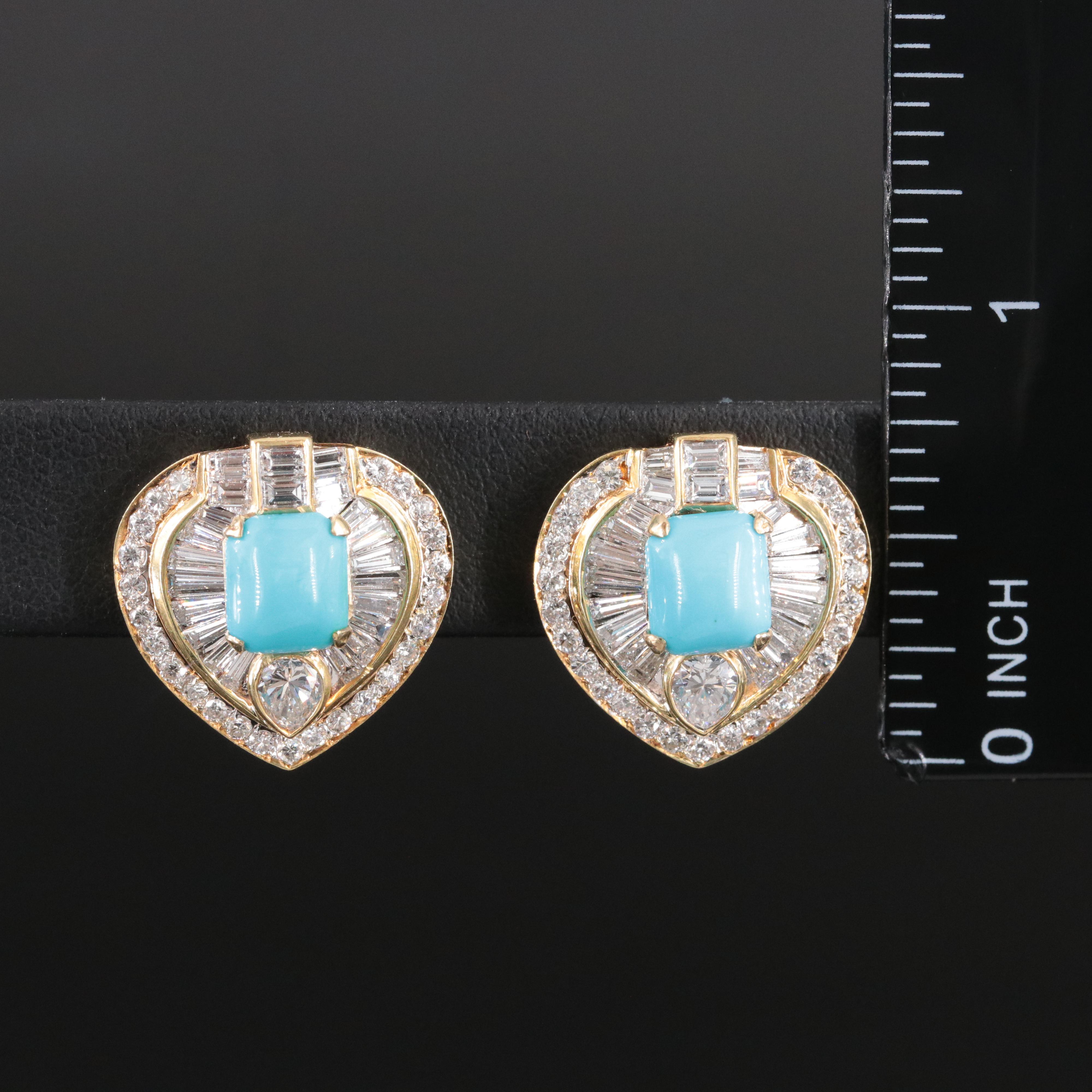 18K Turquoise and 2.67 CTW Diamond Button Shield Earrings