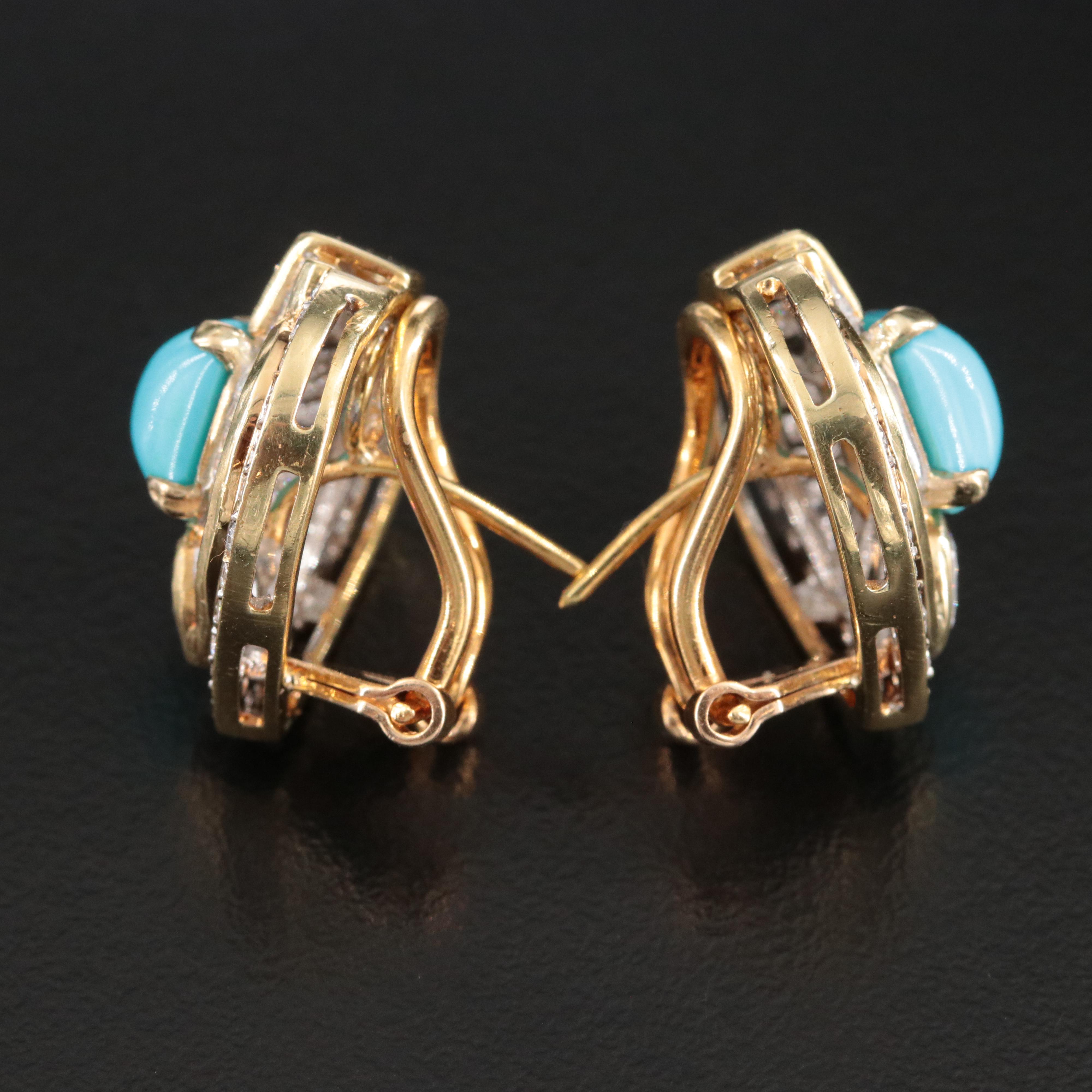 18K Turquoise and 2.67 CTW Diamond Button Shield Earrings