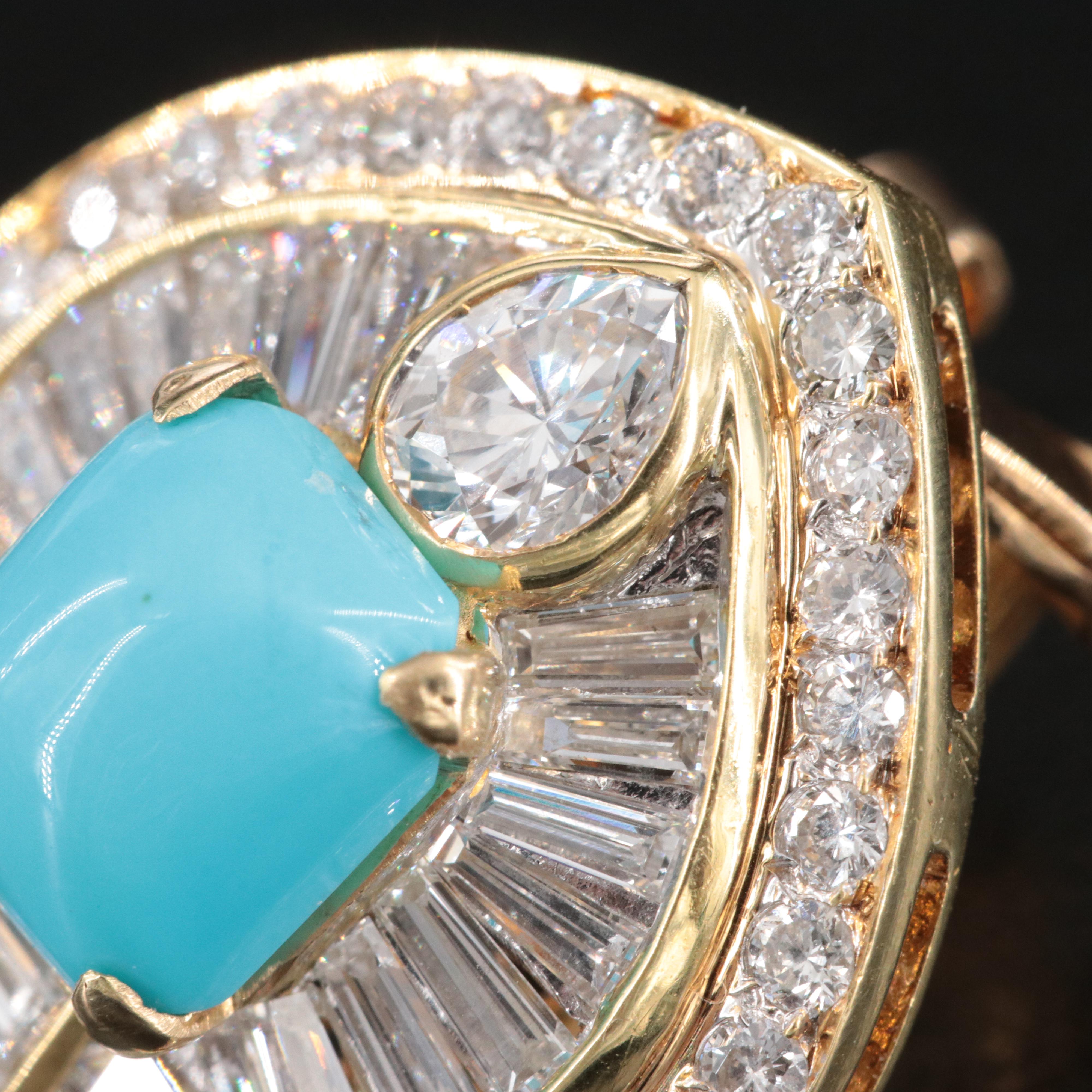 18K Turquoise and 2.67 CTW Diamond Button Shield Earrings