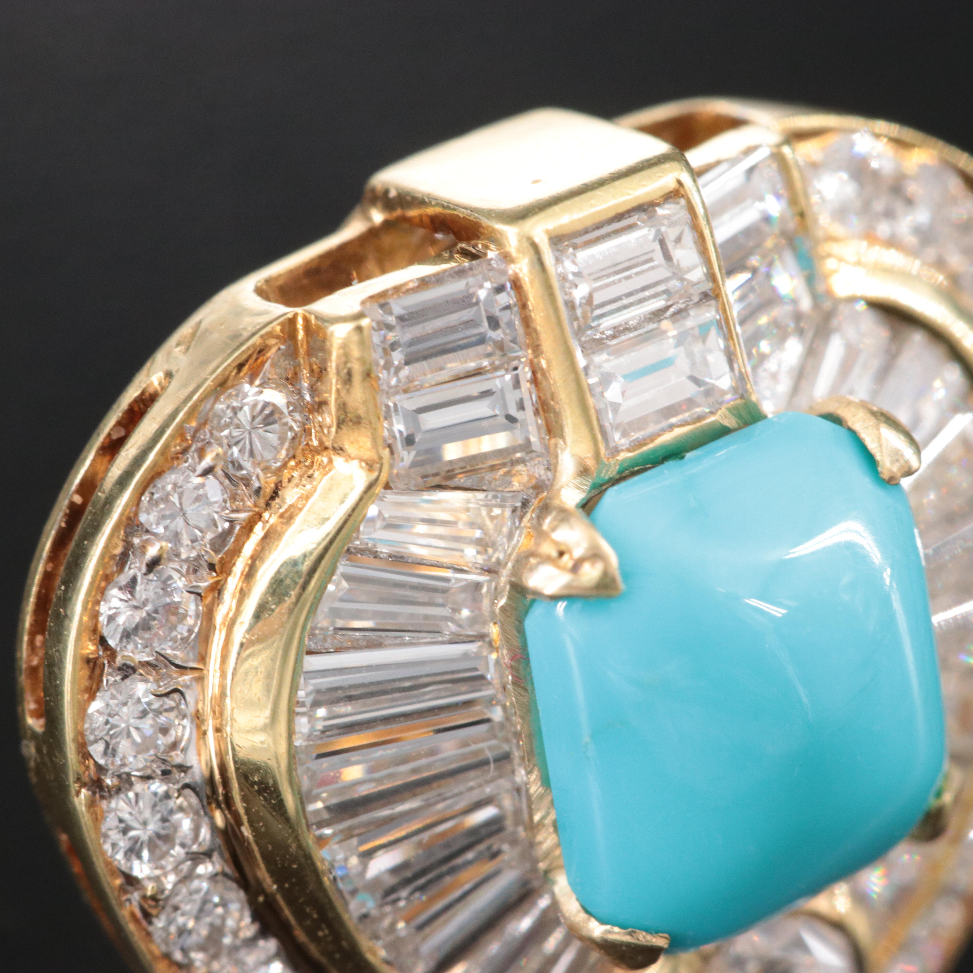 18K Turquoise and 2.67 CTW Diamond Button Shield Earrings