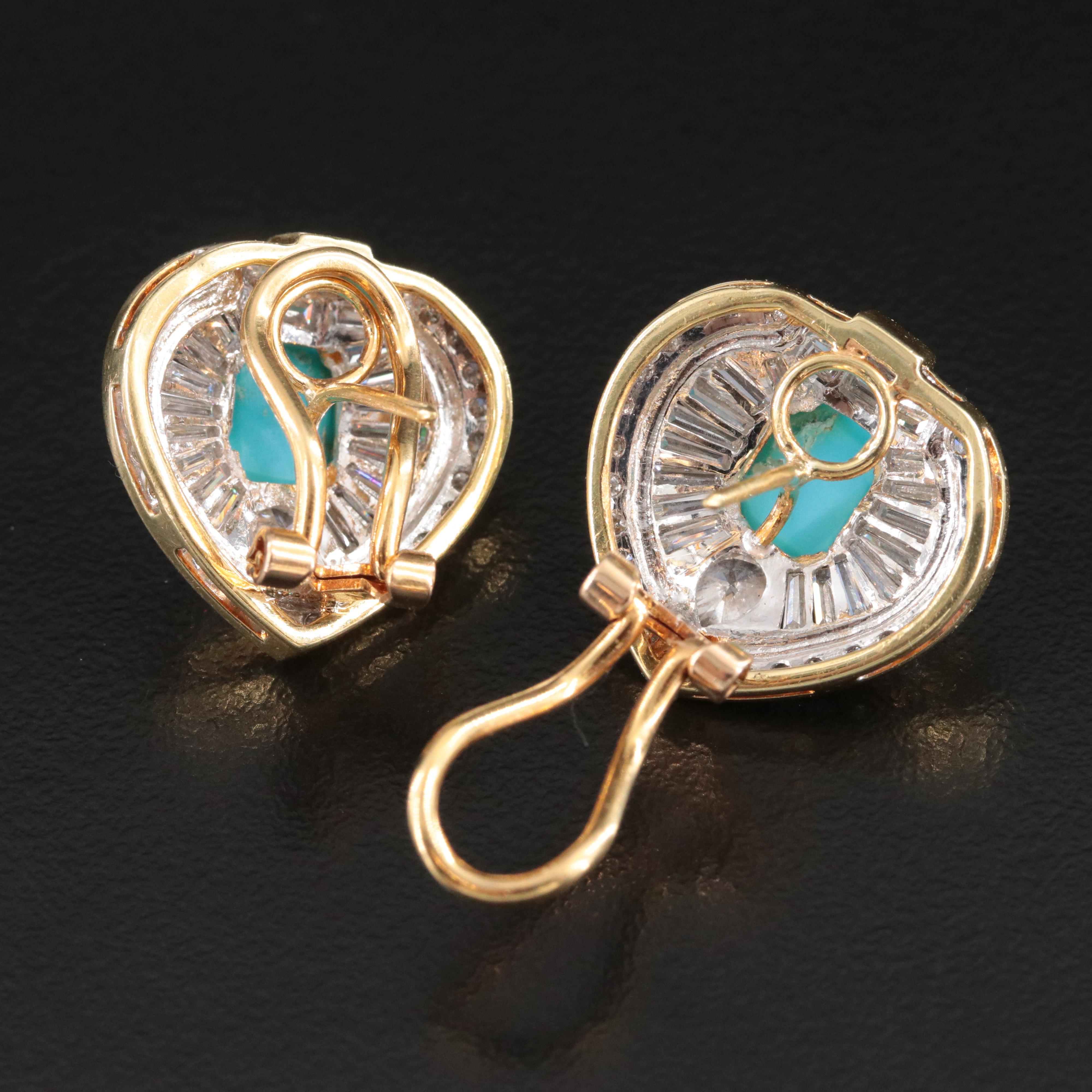 18K Turquoise and 2.67 CTW Diamond Button Shield Earrings