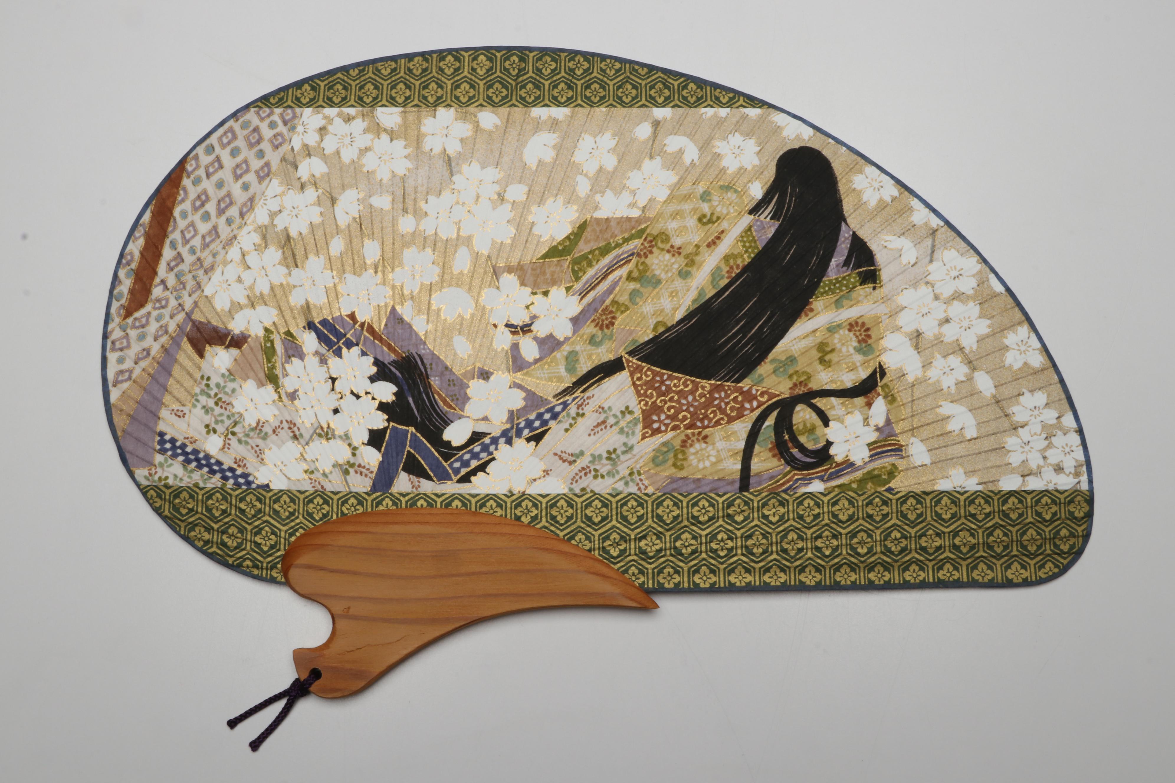 Katoh Terukuni and More Japanese Miyako Uchiwa Bamboo and Washi Paper Hand Fans