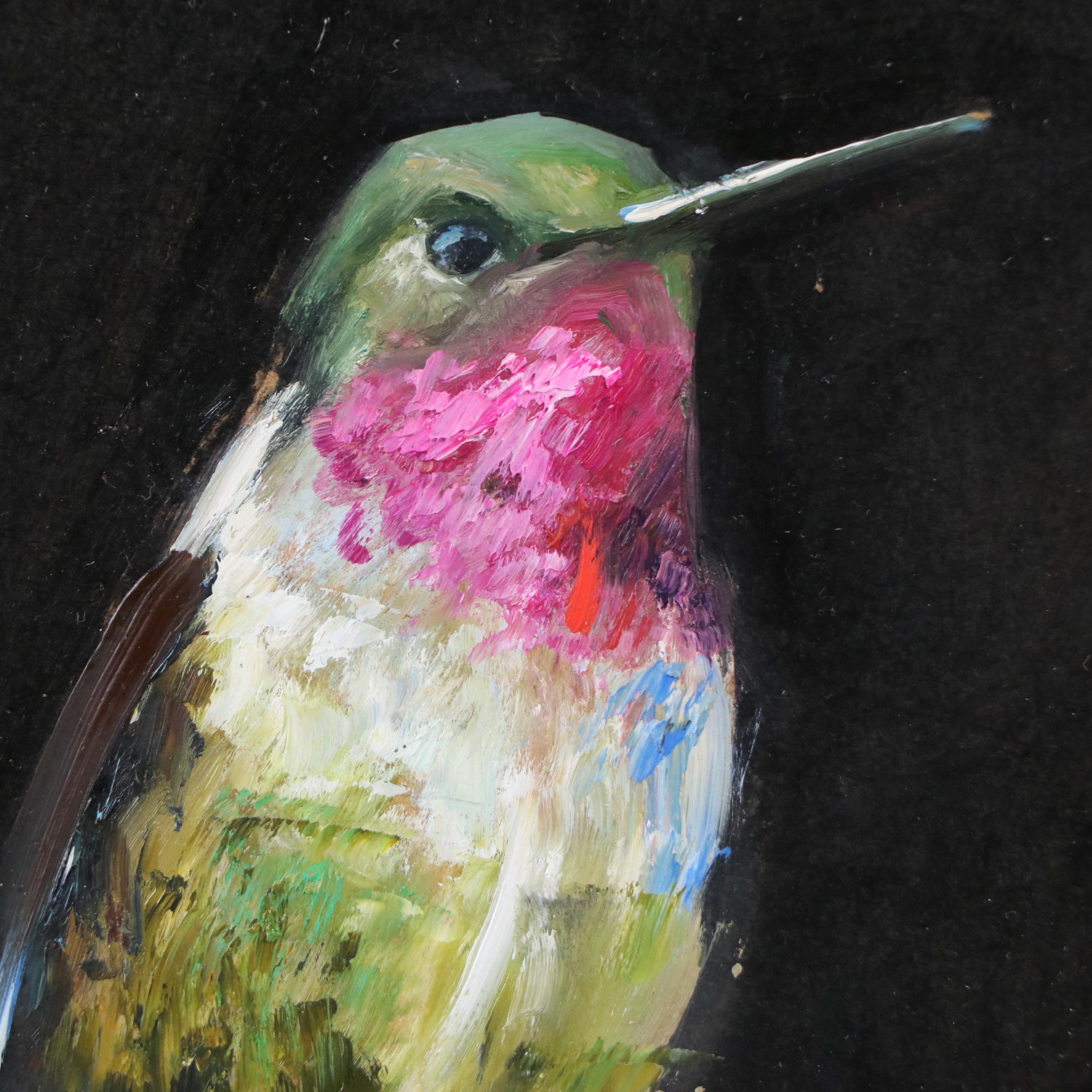 Natalia Demenko Oil Painting of Ruby-Throated Hummingbird, 21st Century