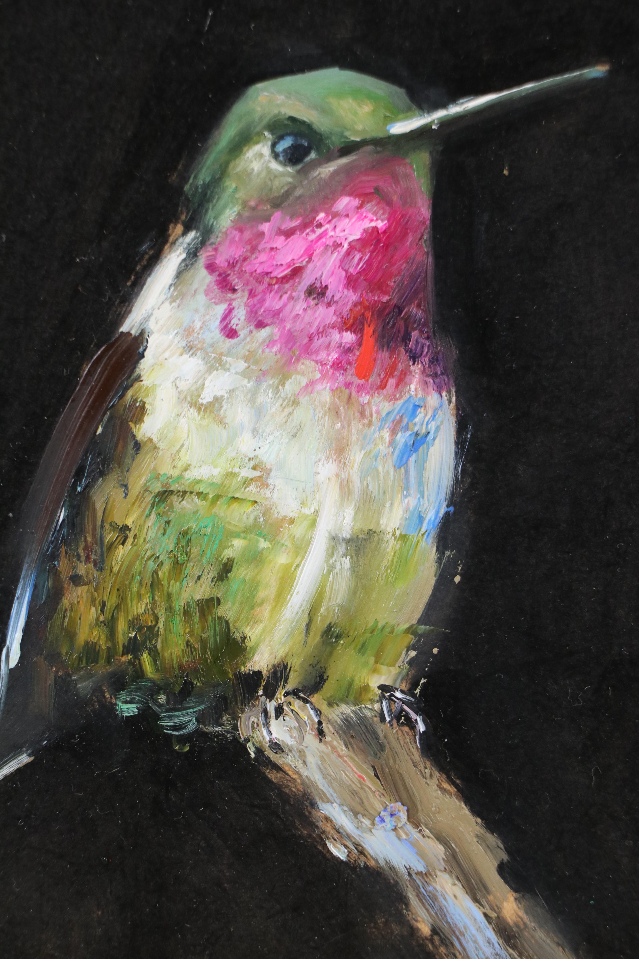 Natalia Demenko Oil Painting of Ruby-Throated Hummingbird, 21st Century