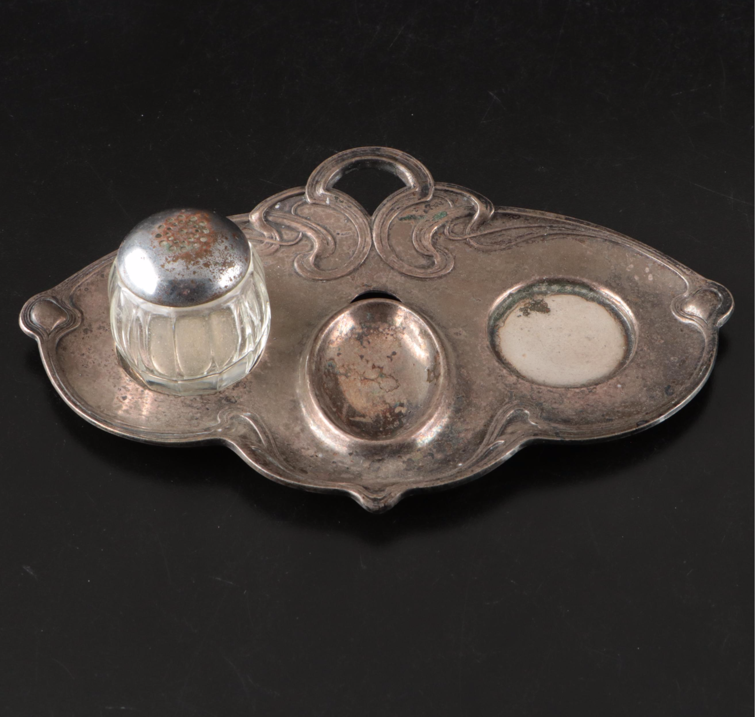 Art Nouveau Silver Plate Egg and Salt Plate with More Silver Plate Tableware