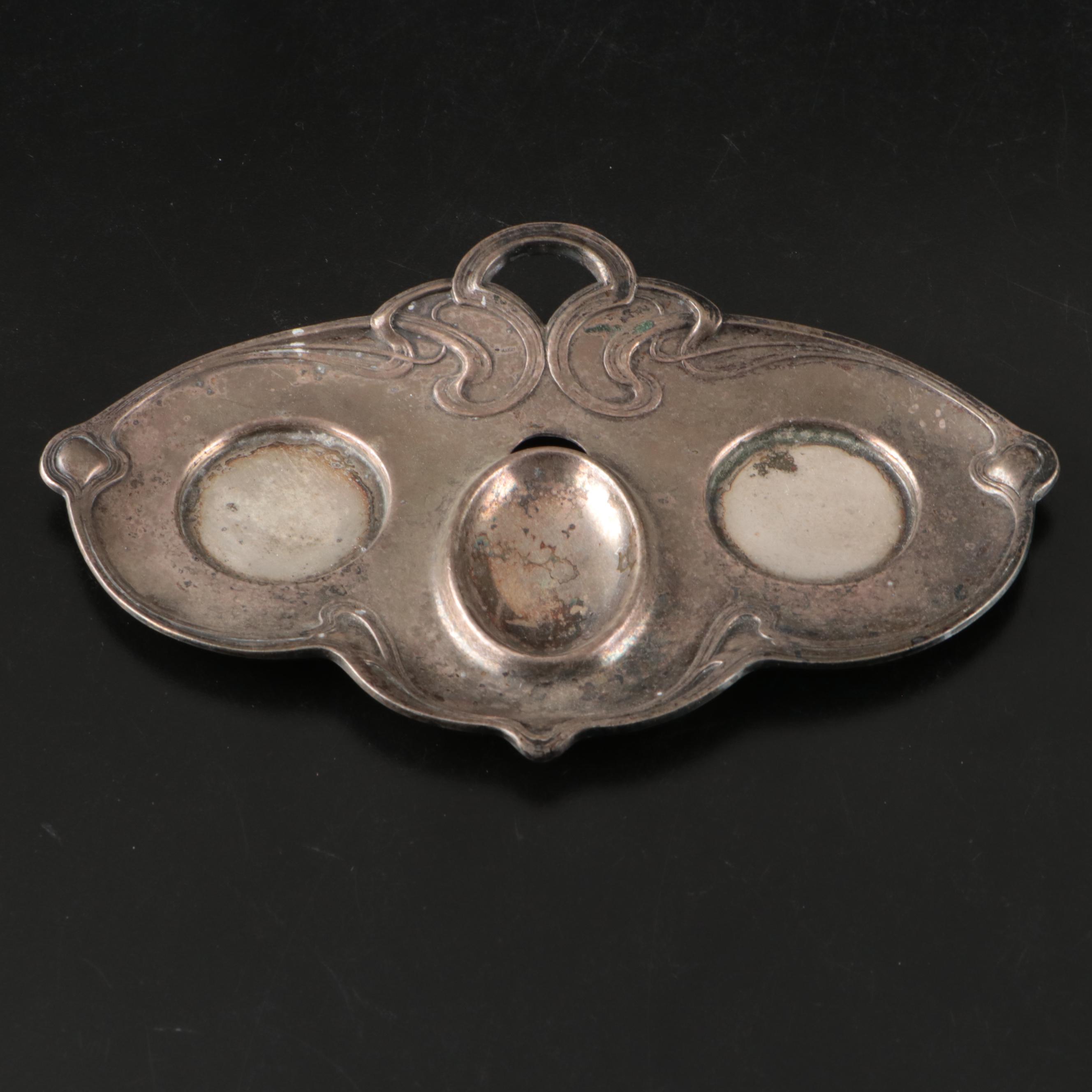Art Nouveau Silver Plate Egg and Salt Plate with More Silver Plate Tableware