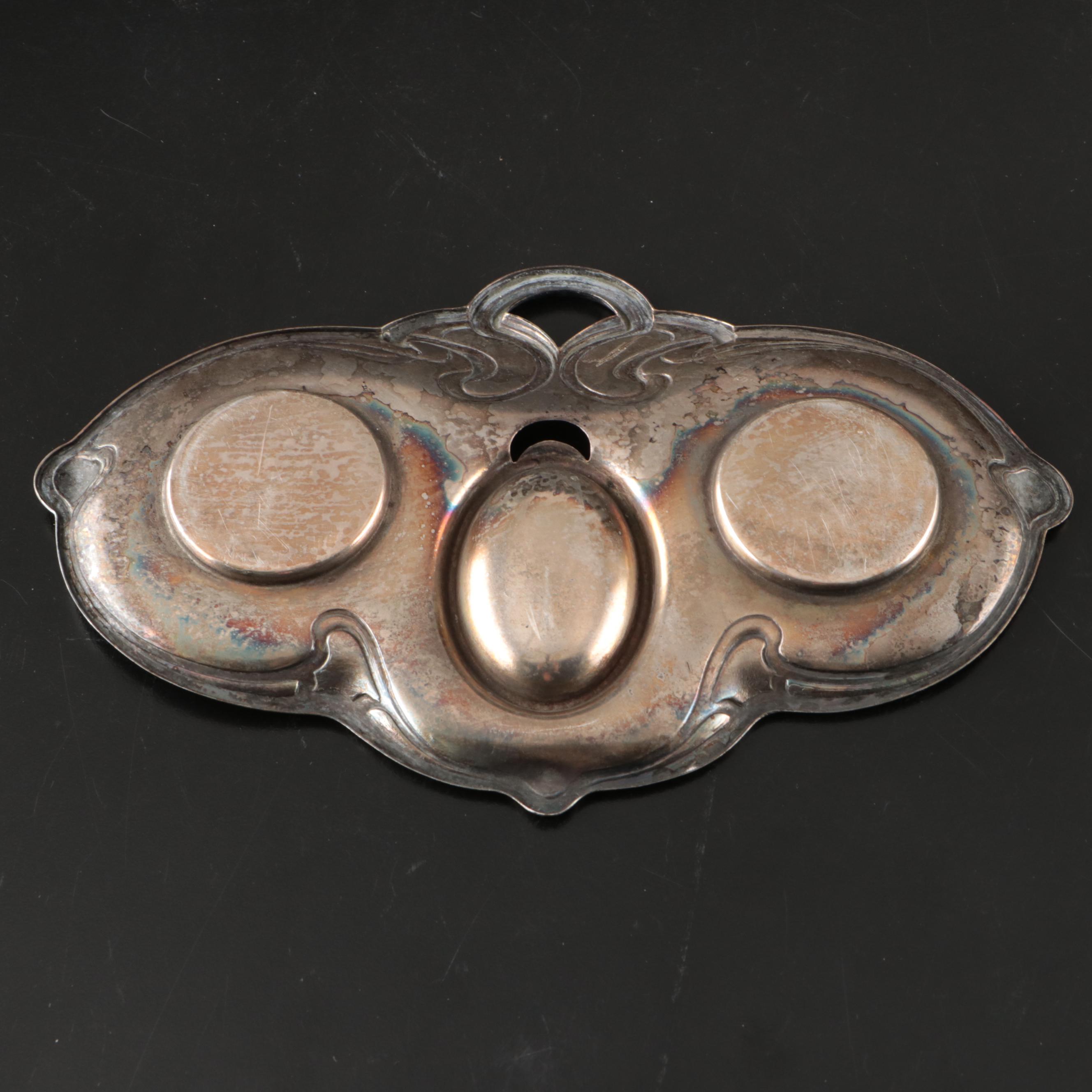 Art Nouveau Silver Plate Egg and Salt Plate with More Silver Plate Tableware