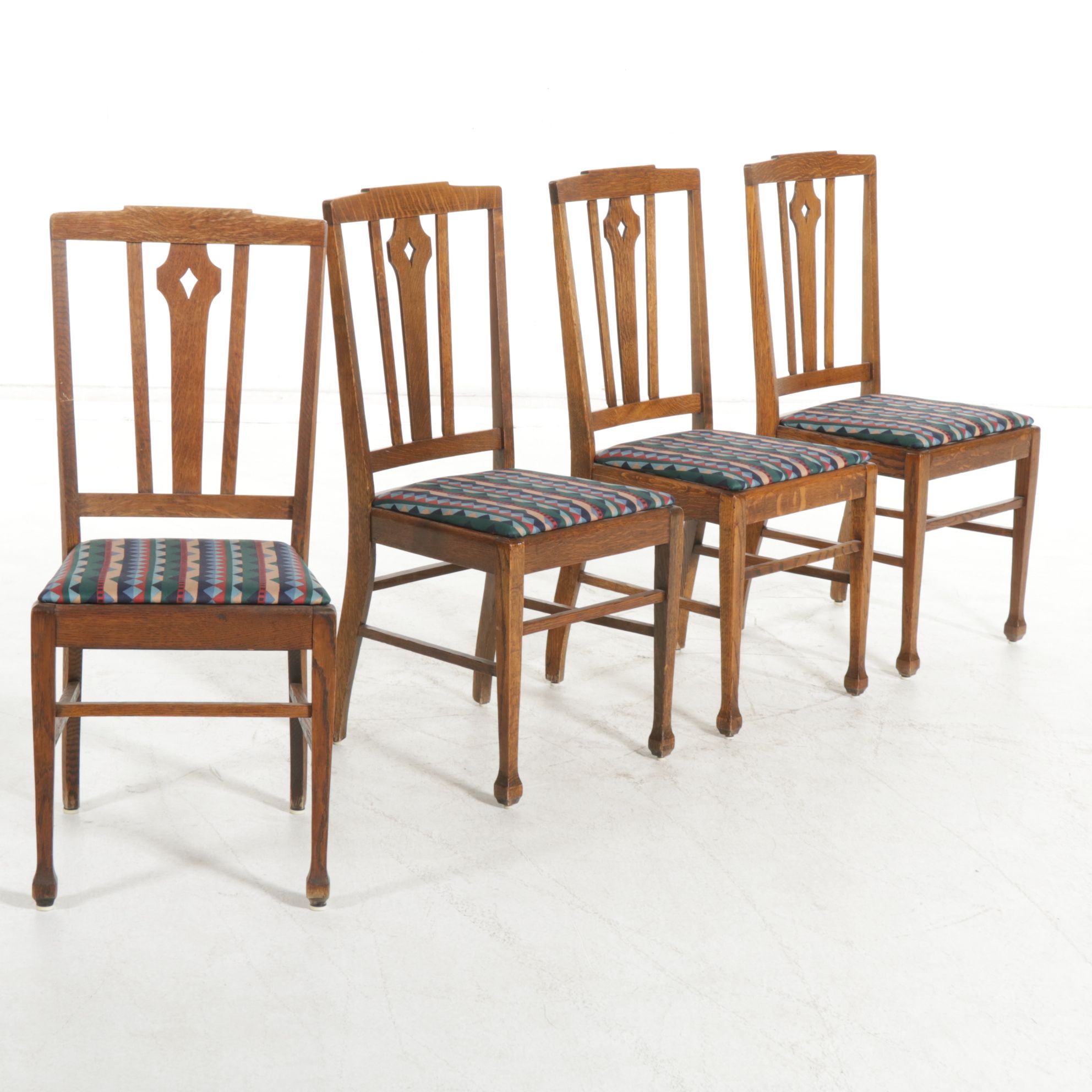 Oak Dining Chairs, Set of Four, Early 20th Century