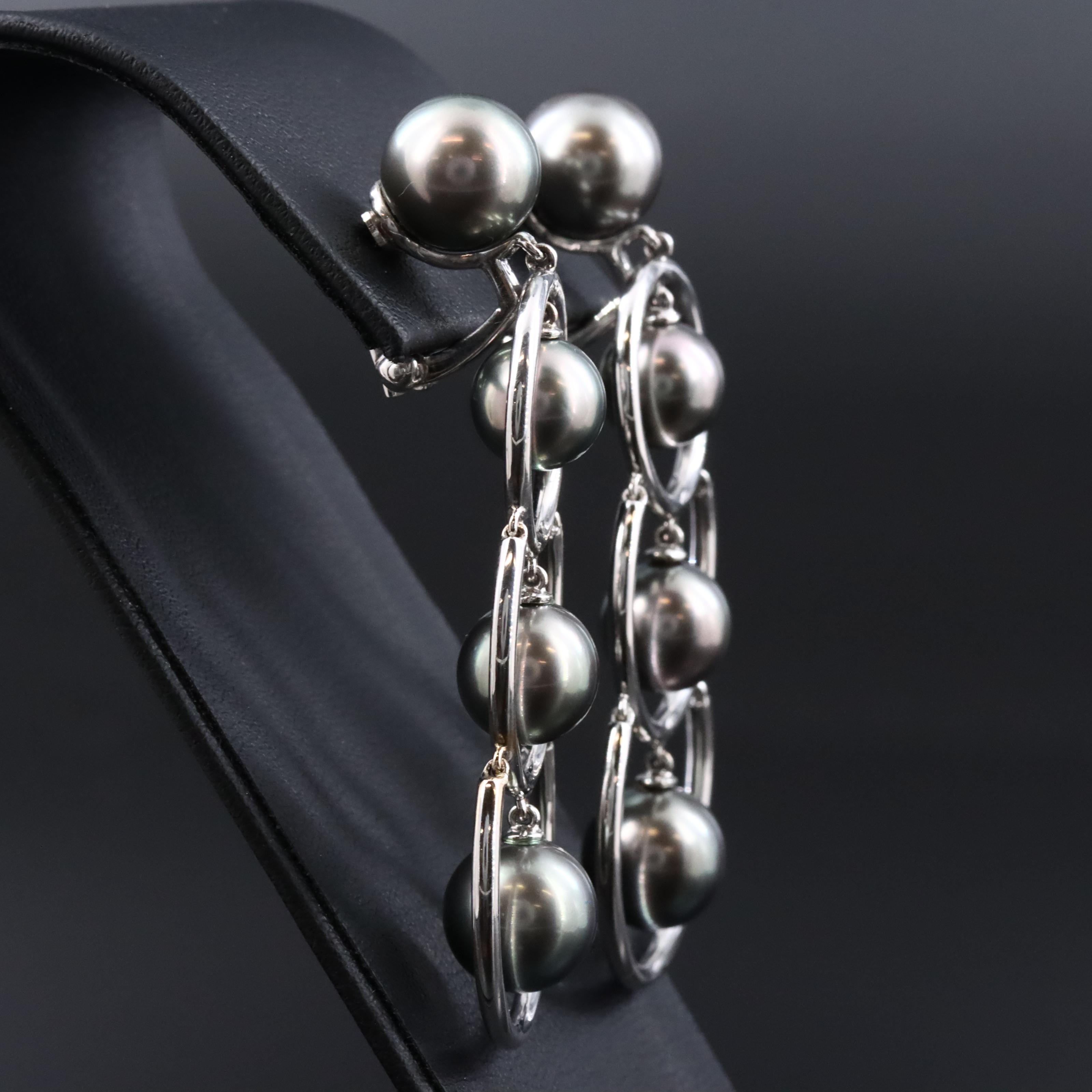 18K Pearl Scalloped Drop Clip Earrings