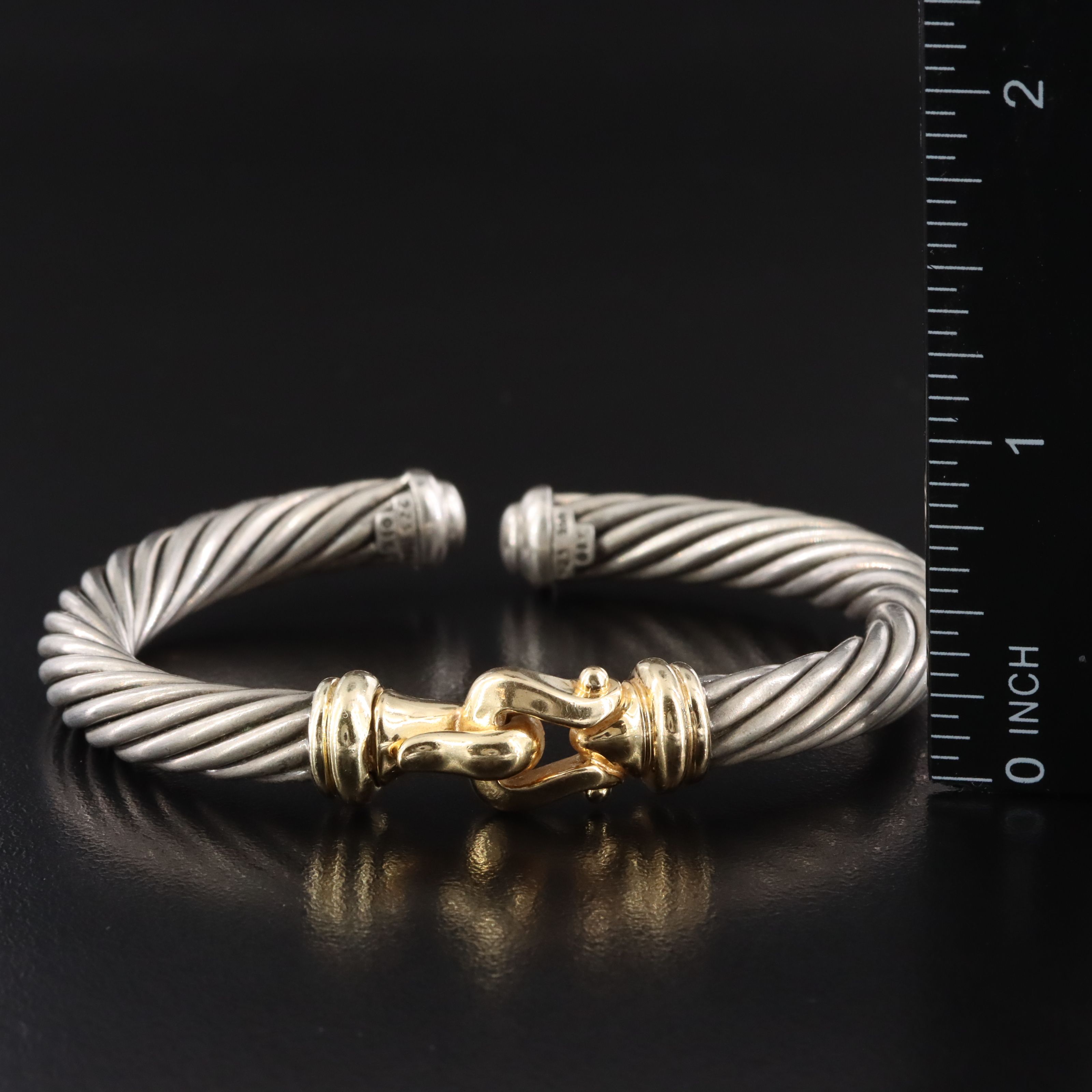 David Yurman Sterling and 18K Cable Buckle Hinged Cuff Bracelet