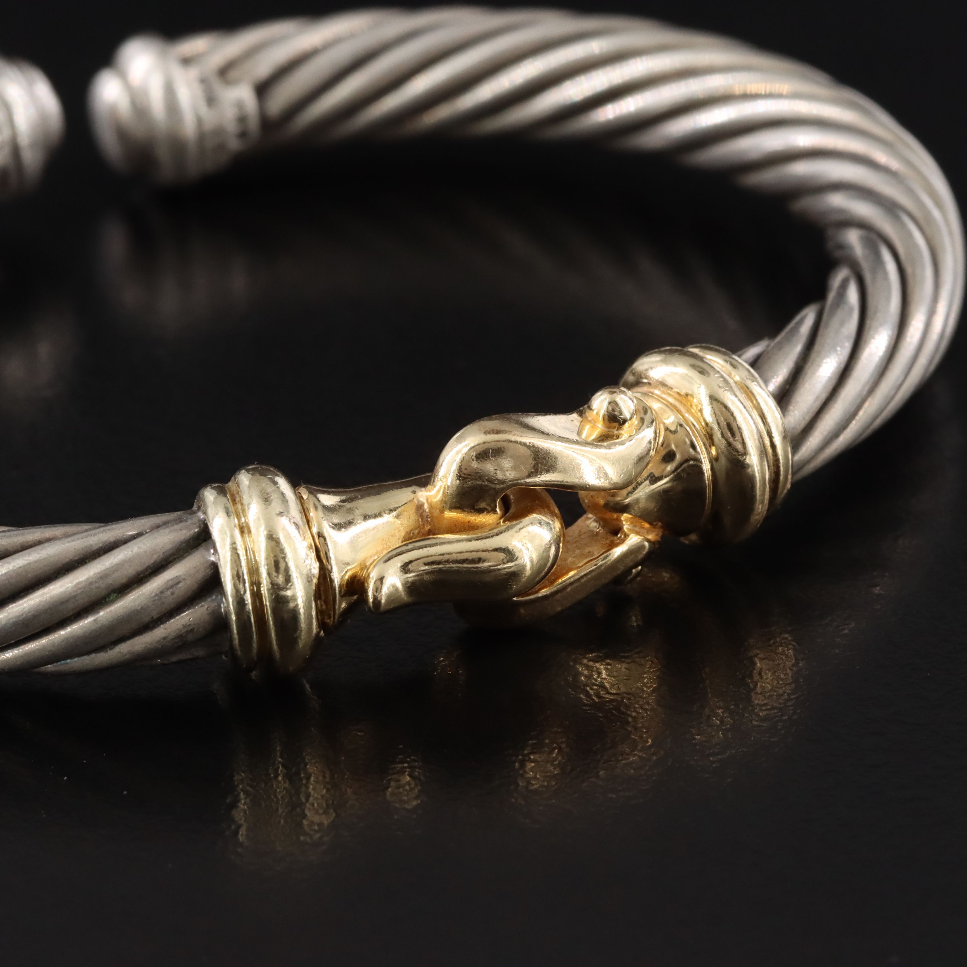 David Yurman Sterling and 18K Cable Buckle Hinged Cuff Bracelet
