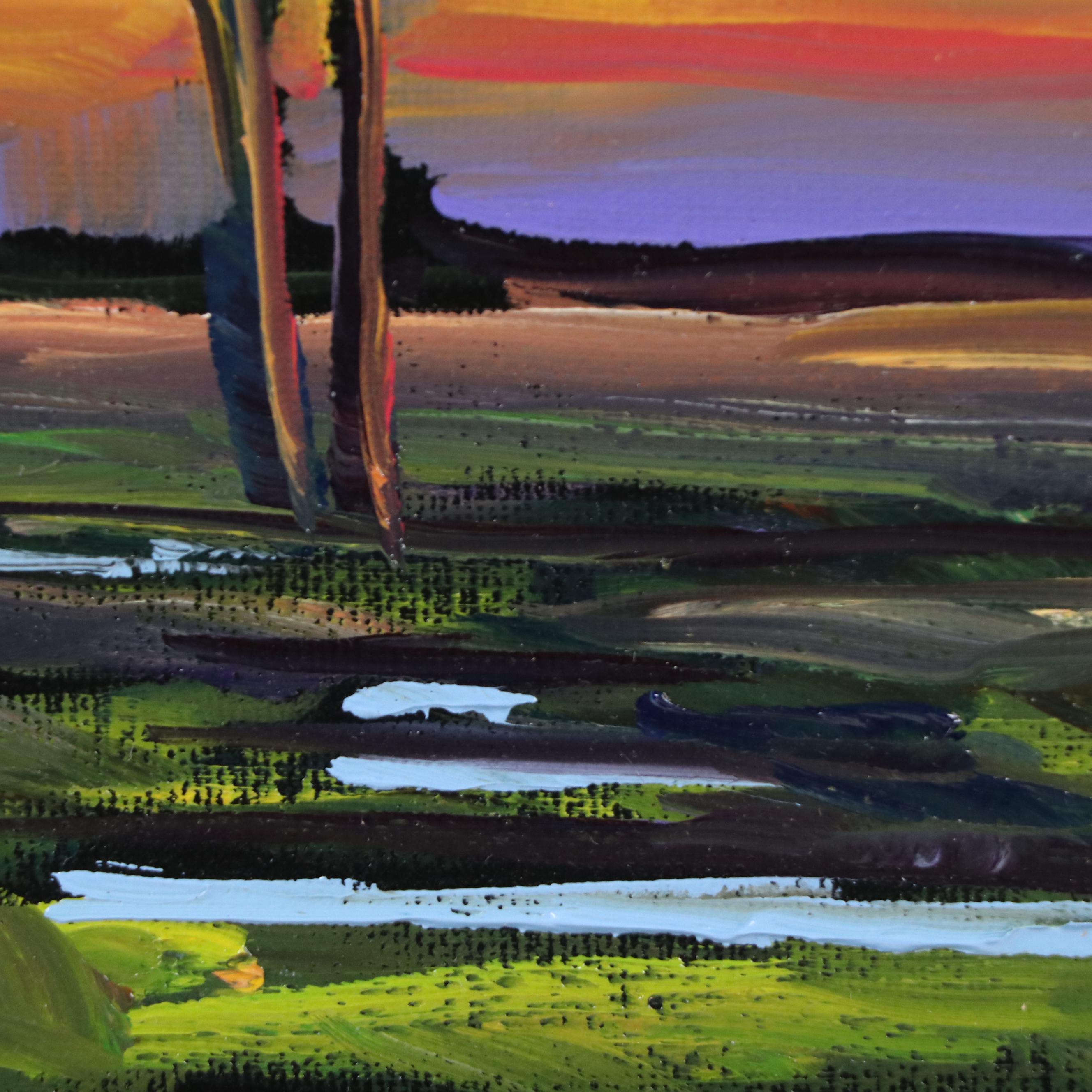 Impressionistic Oil Painting of Tree at Sunset, 21st Century