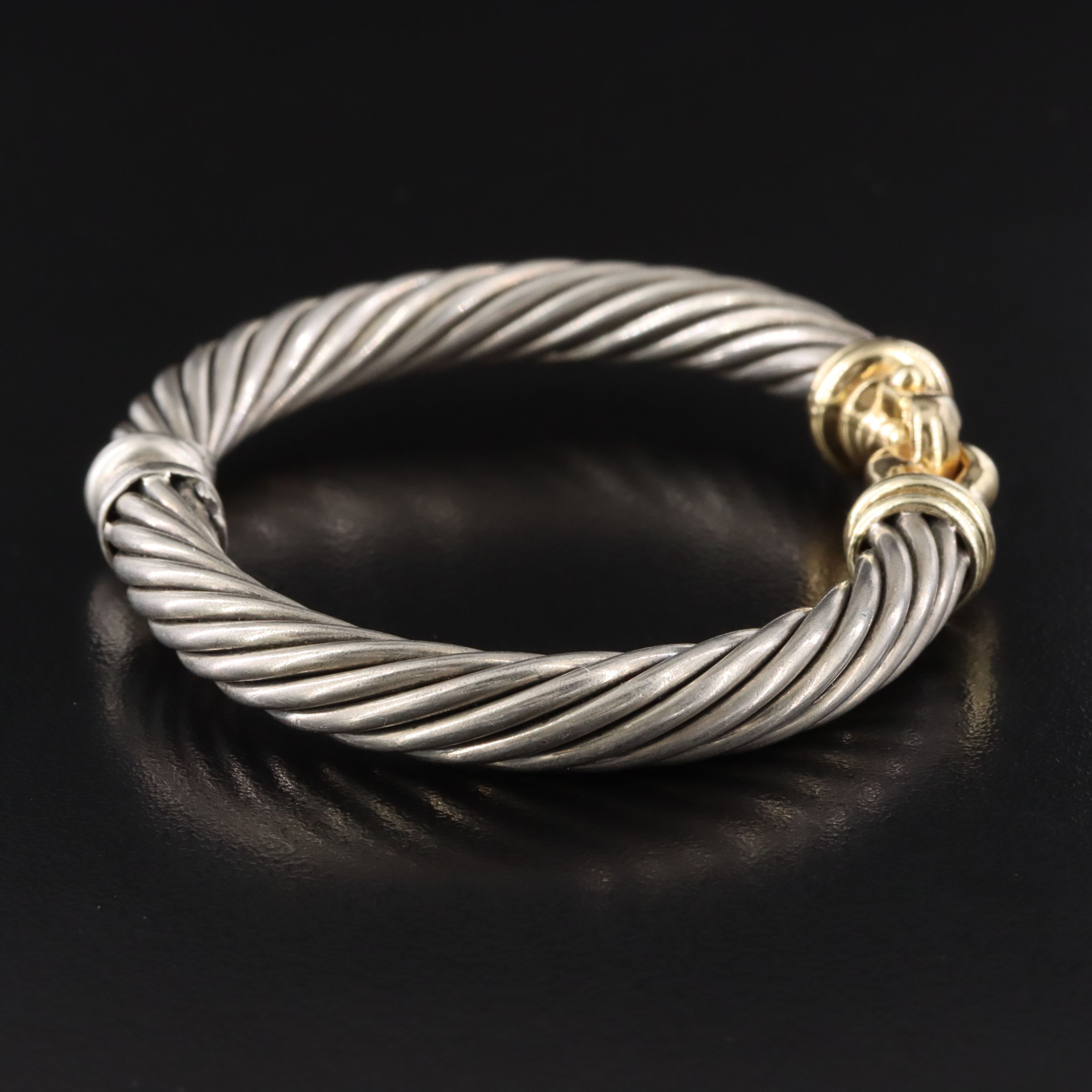 David Yurman Sterling and 18K Cable Buckle Hinged Cuff Bracelet