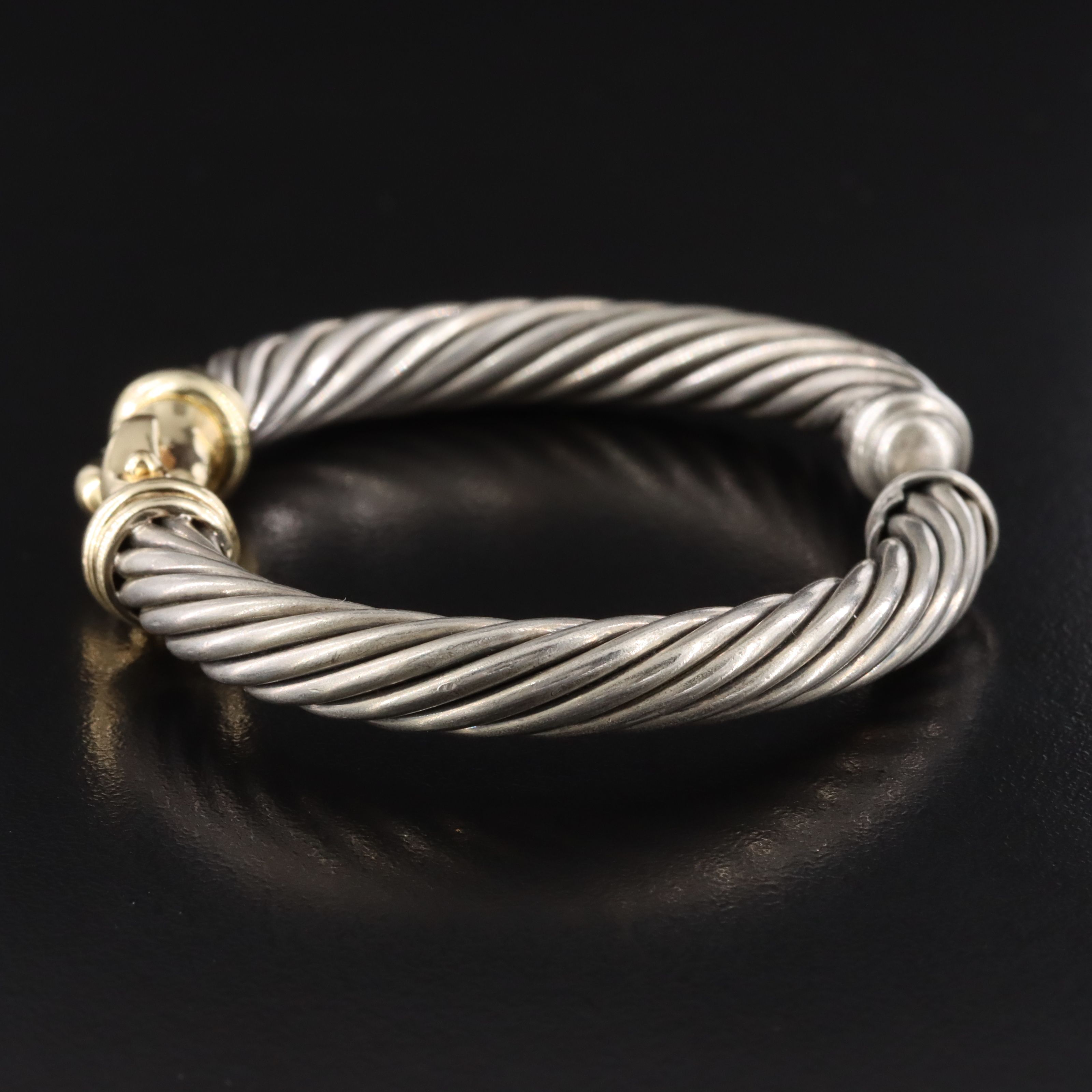 David Yurman Sterling and 18K Cable Buckle Hinged Cuff Bracelet