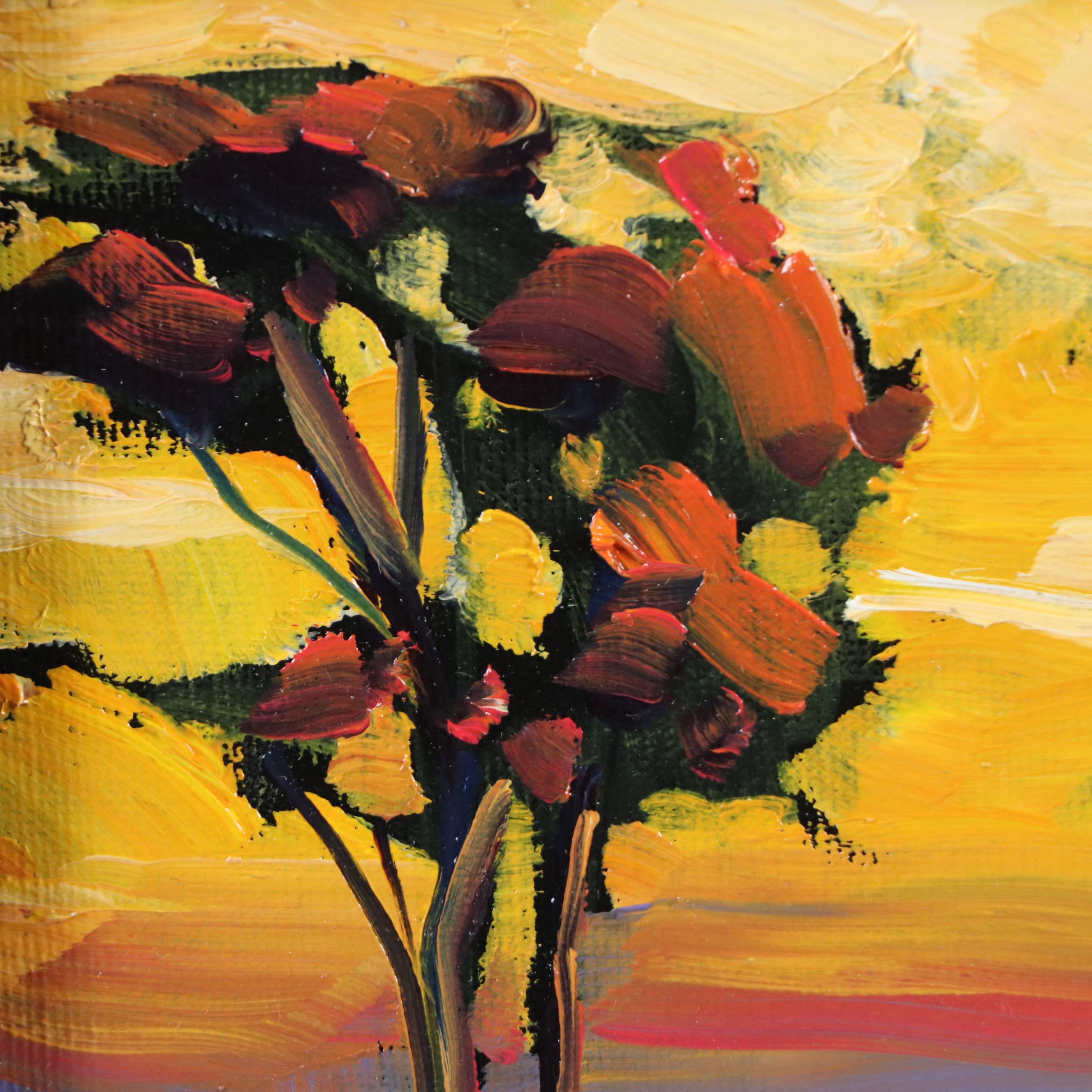 Impressionistic Oil Painting of Tree at Sunset, 21st Century