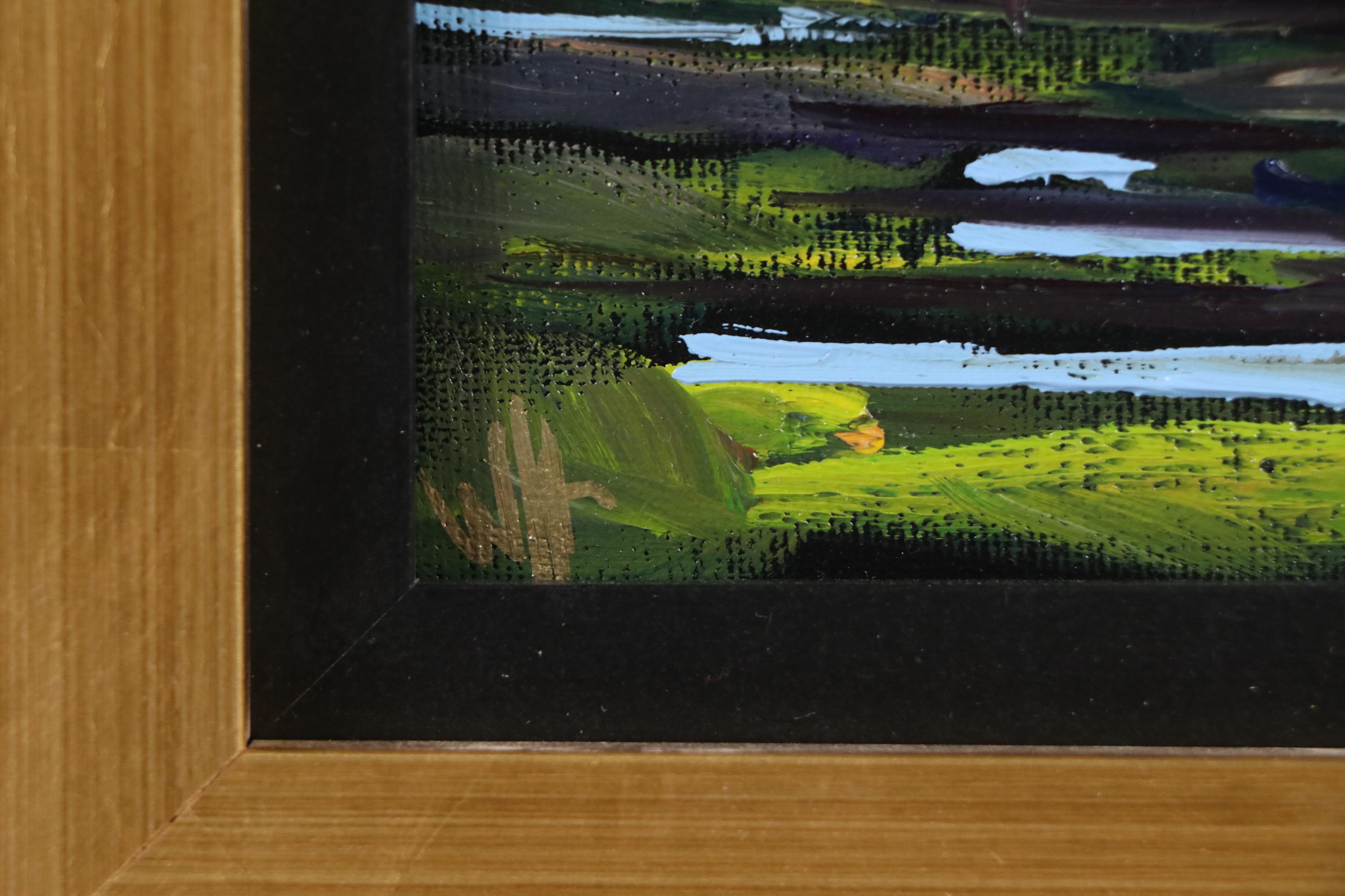 Impressionistic Oil Painting of Tree at Sunset, 21st Century