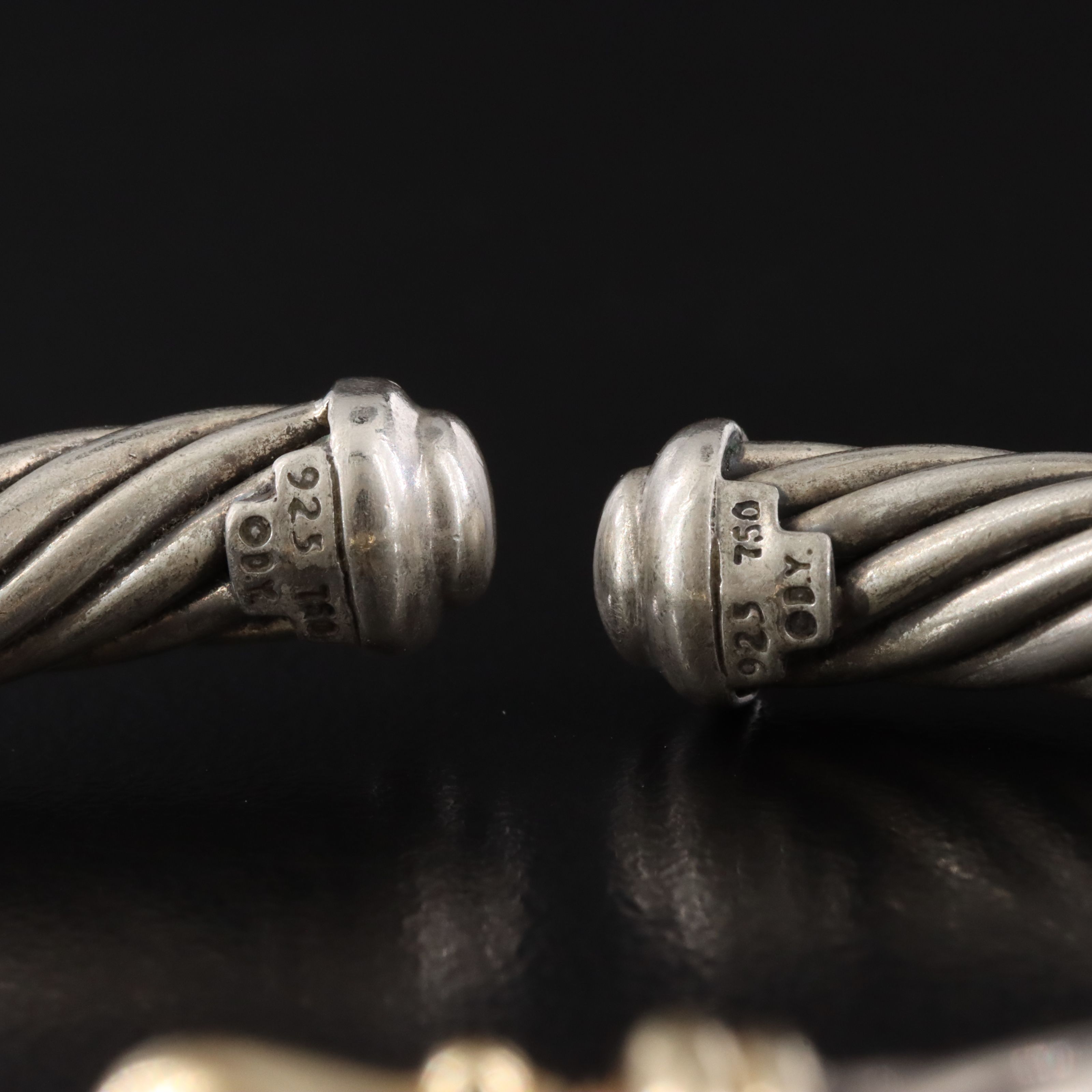 David Yurman Sterling and 18K Cable Buckle Hinged Cuff Bracelet