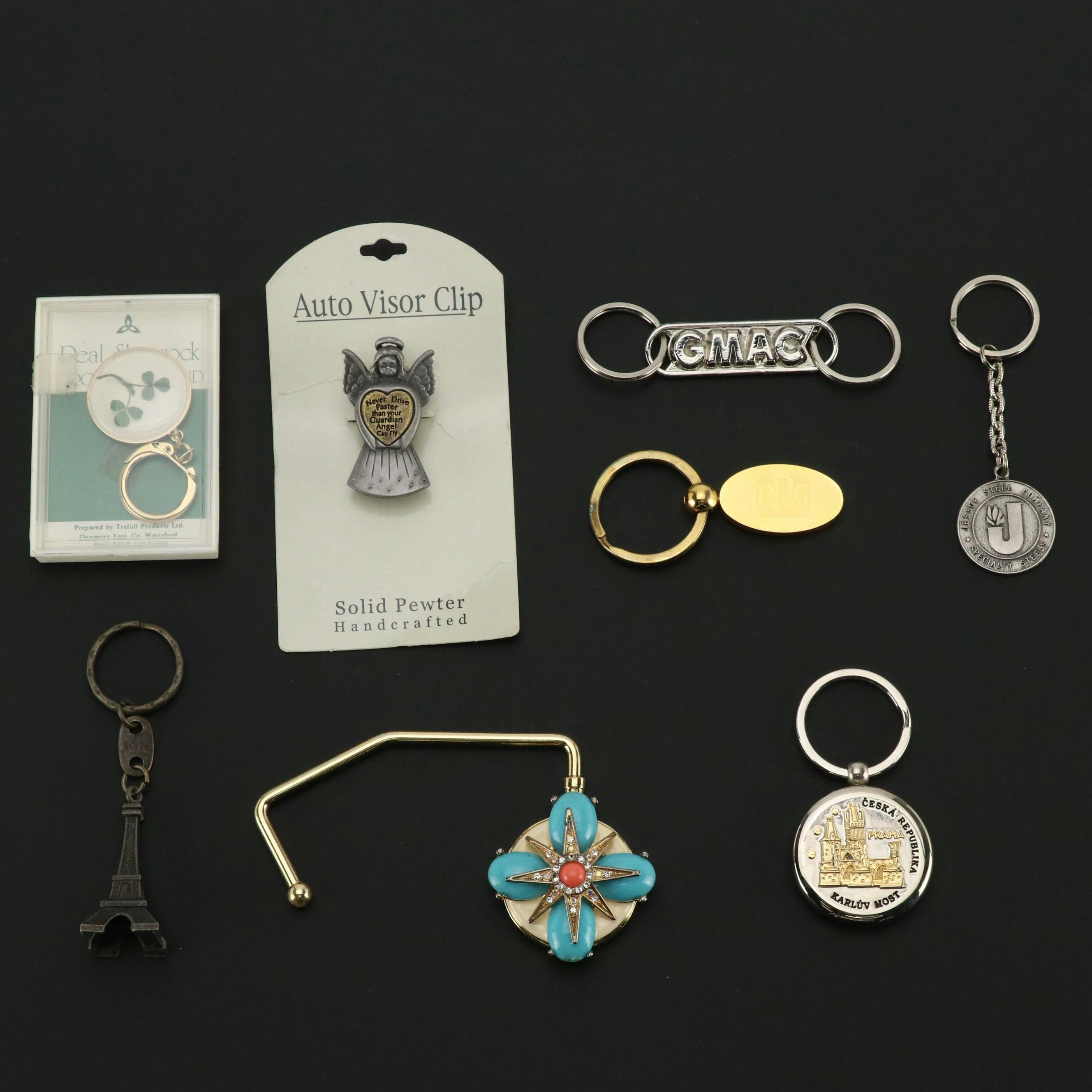 Angel Auto Visor Clip, Eiffel Tower, Real Irish Shamrock, Other Key Chains, More