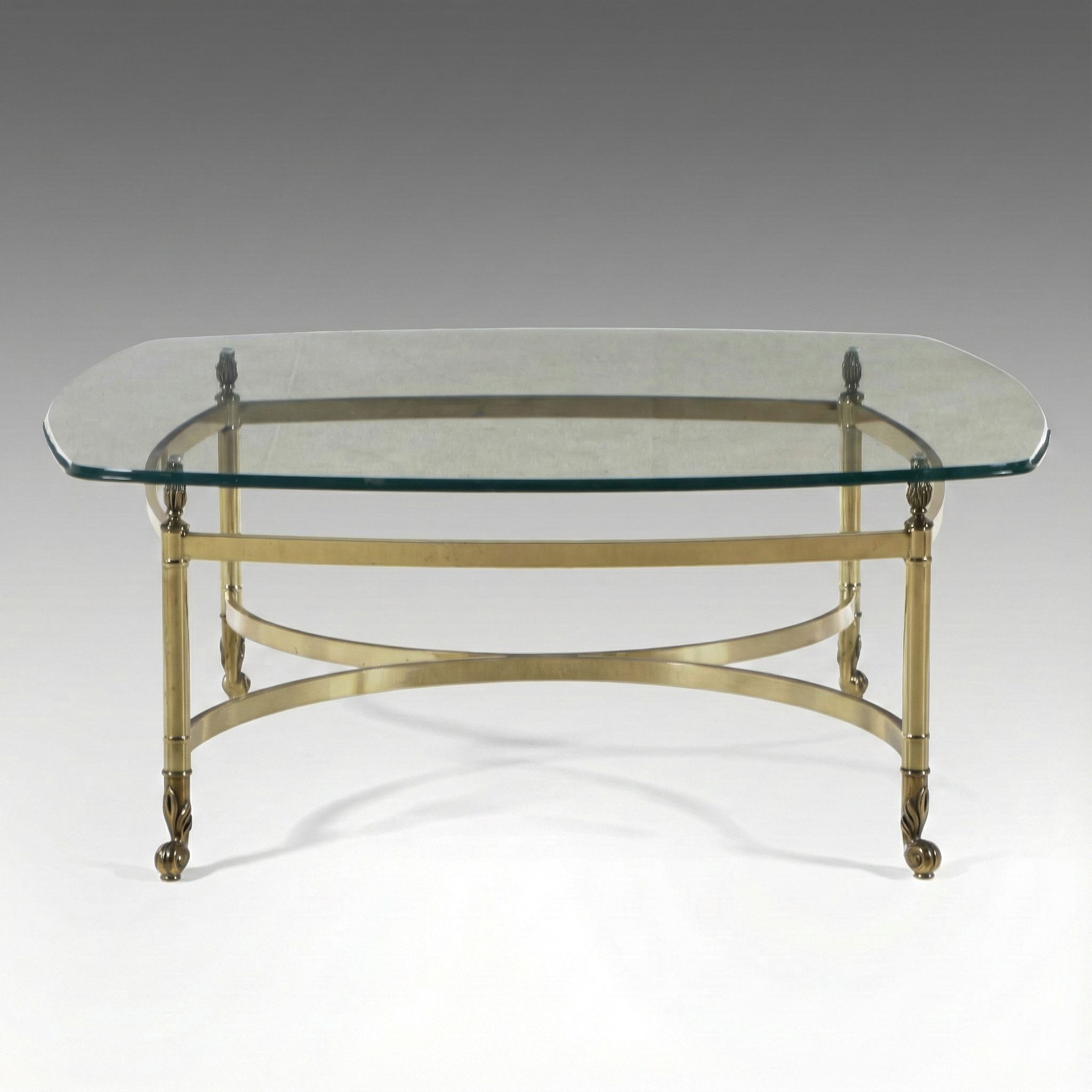 Neoclassical Style Glass Top Brass Coffee Table, Late 20th Century