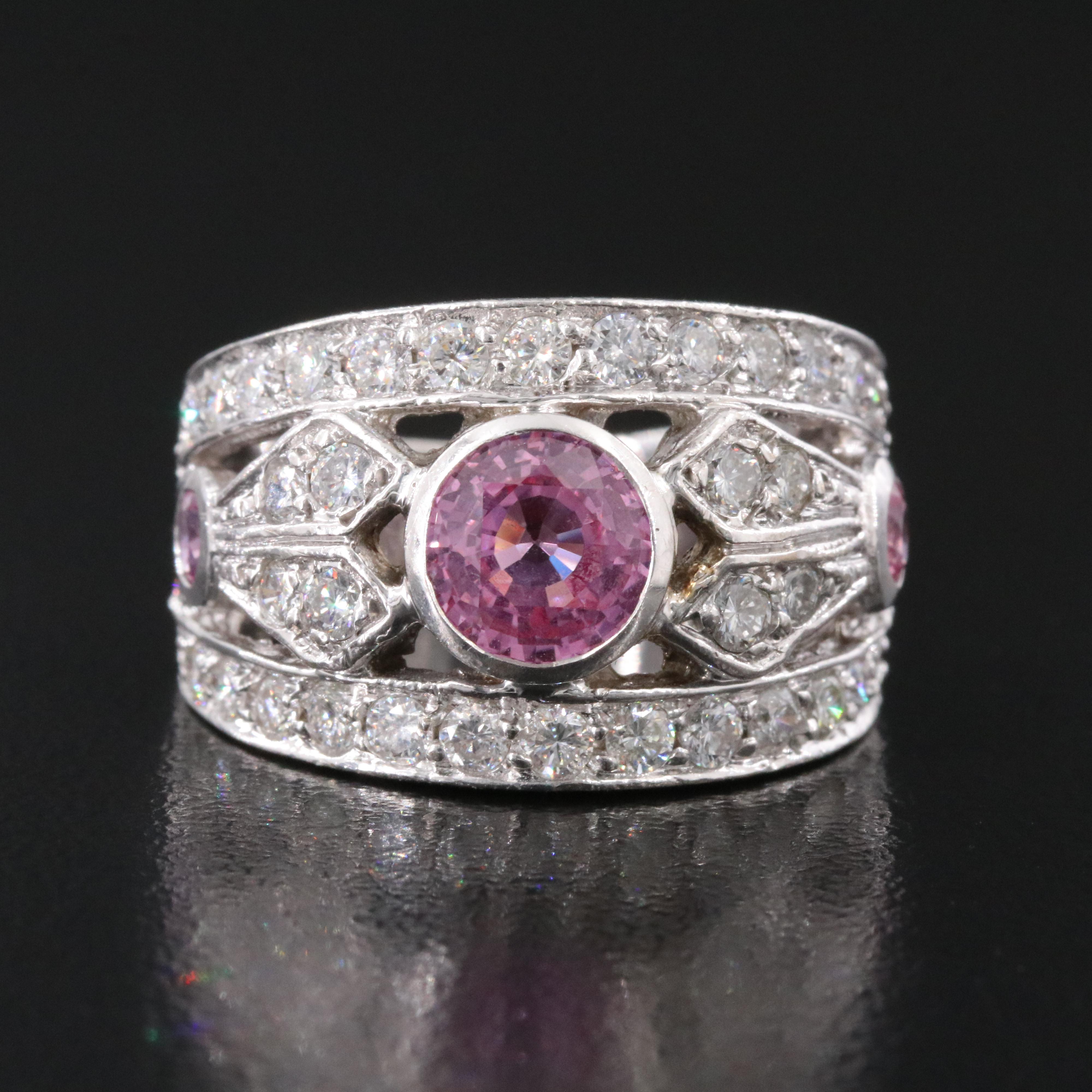 14K Pink Sapphire and 1.32 CTW Diamond Ring with 1.90 CT Center