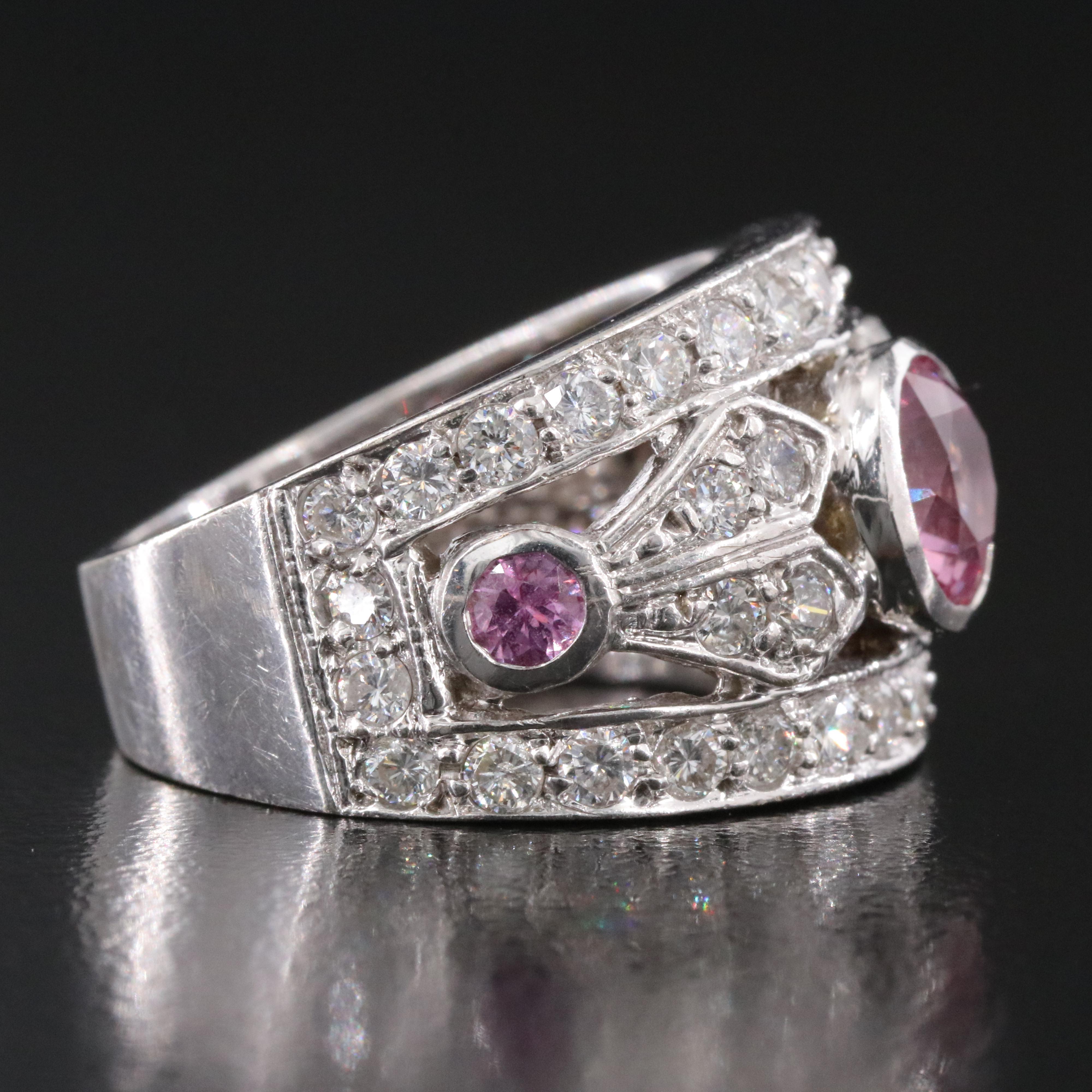 14K Pink Sapphire and 1.32 CTW Diamond Ring with 1.90 CT Center